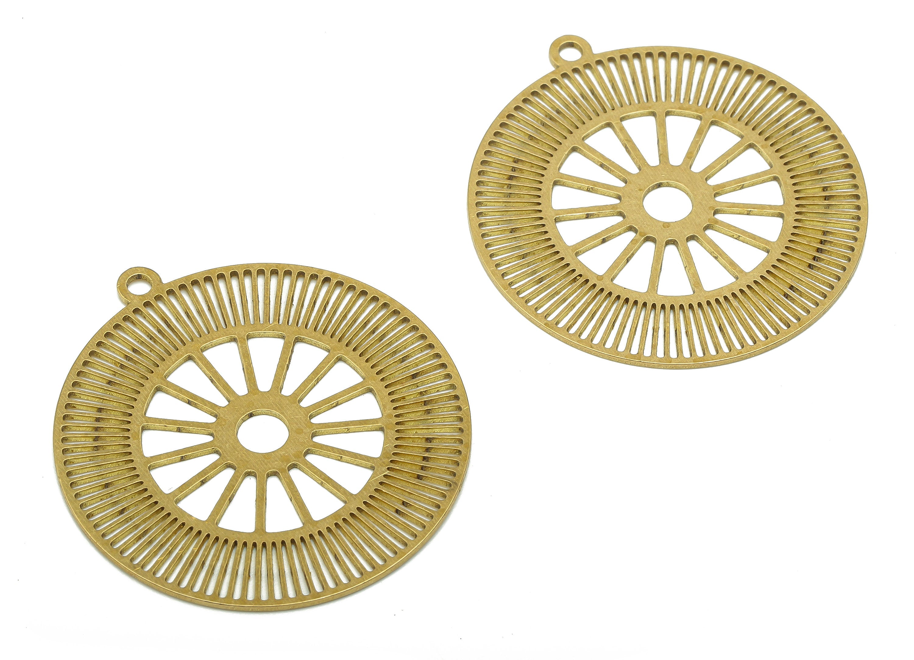 Brass Round Earring Charms - Raw Brass Tire Cutout Earring - Circle Pendant With Loop - Wheel Charm For Necklace - 37.8x34.9x0.7mm - PPA5418 - DOMEDBAZAAR