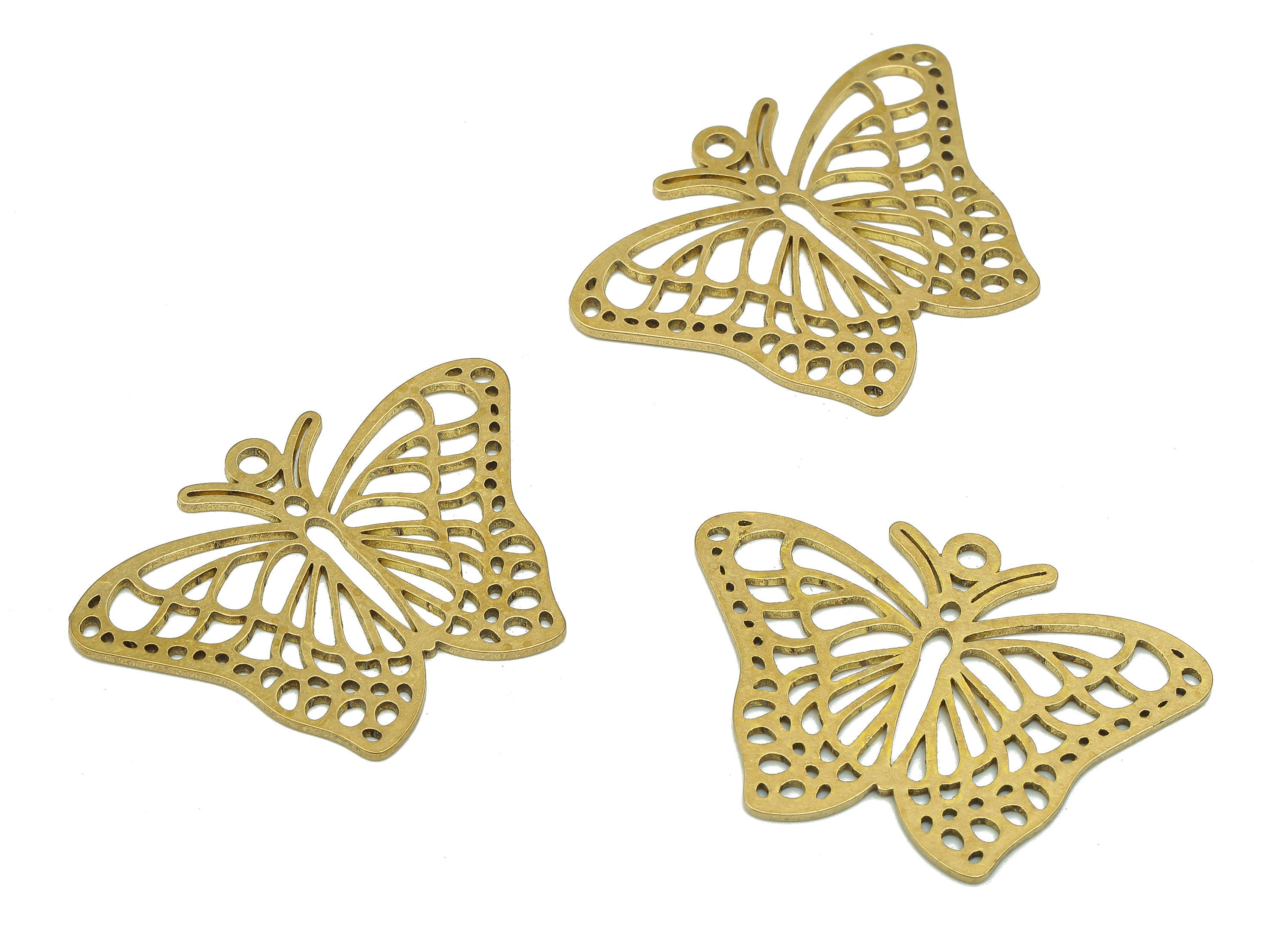 Brass Butterfly Earring Charms - Raw Brass Butterfly Earring - Butterfly Pendant With Loop - Charm For Necklace - 35.2x25.3x0.9mm - PPA5799 - DOMEDBAZAAR