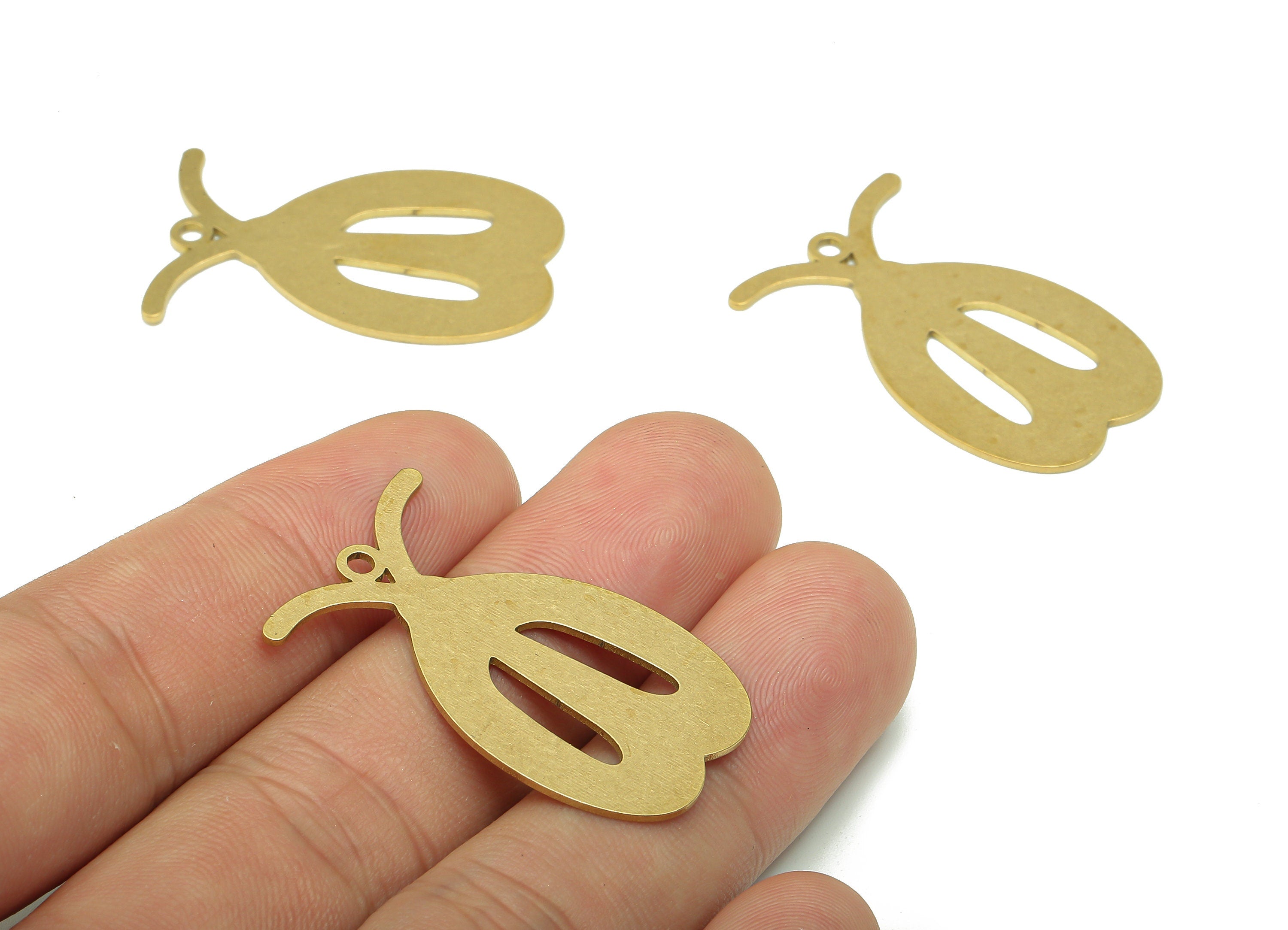 Brass Insect Earring Charm - Raw Brass Cutout Earring - Lady Bug Pendant With Loop - Insect Charm For Necklace - 34.9x20.43x0.8mm - PPA5503 - DOMEDBAZAAR