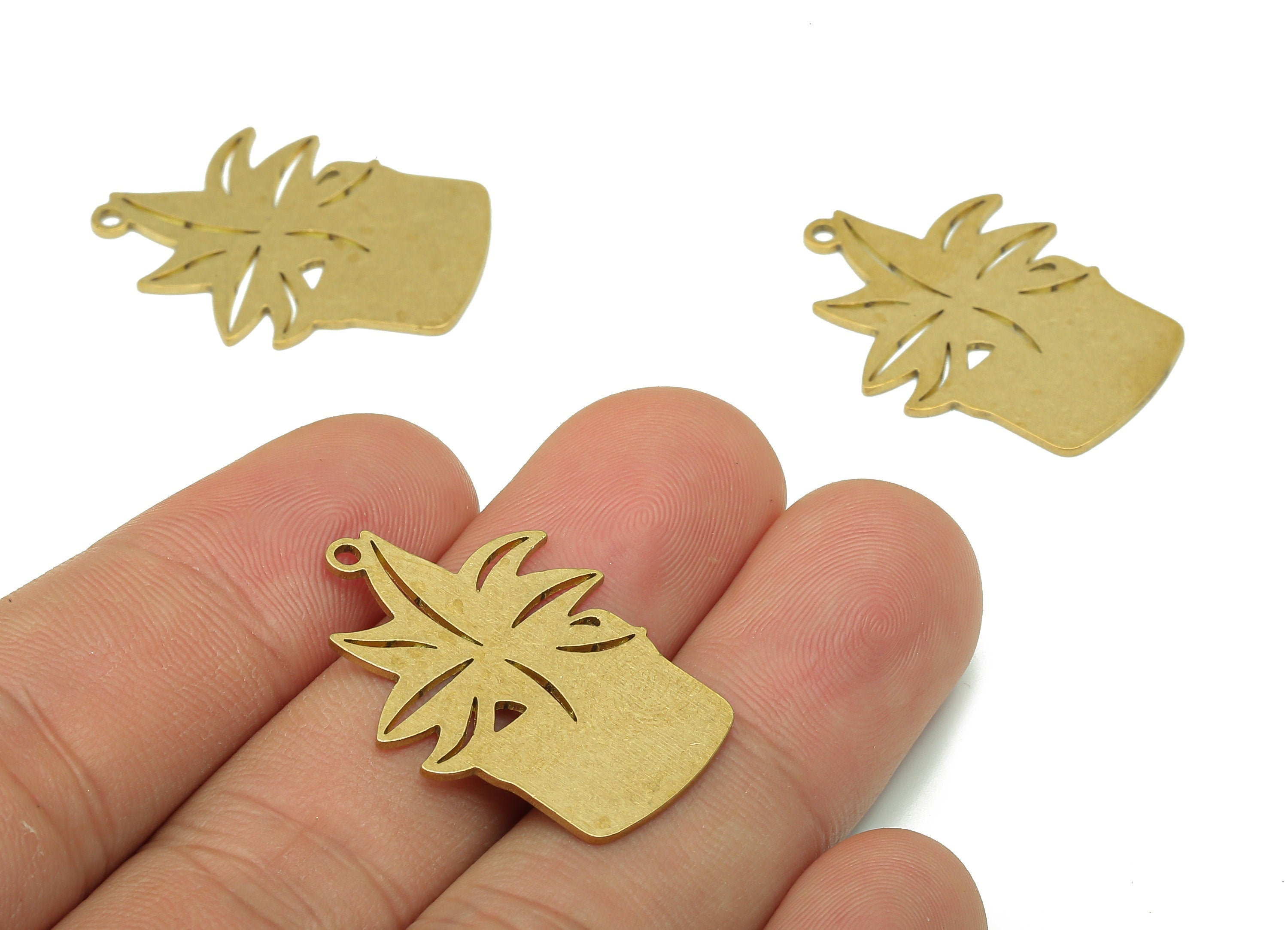 Brass Flower Pot Earring Charm - Raw Brass Pot Earring - Botanical Pendant With Loop - Flower Charm For Necklace - 29.8x21.4x0.8mm - PPA5538 - DOMEDBAZAAR