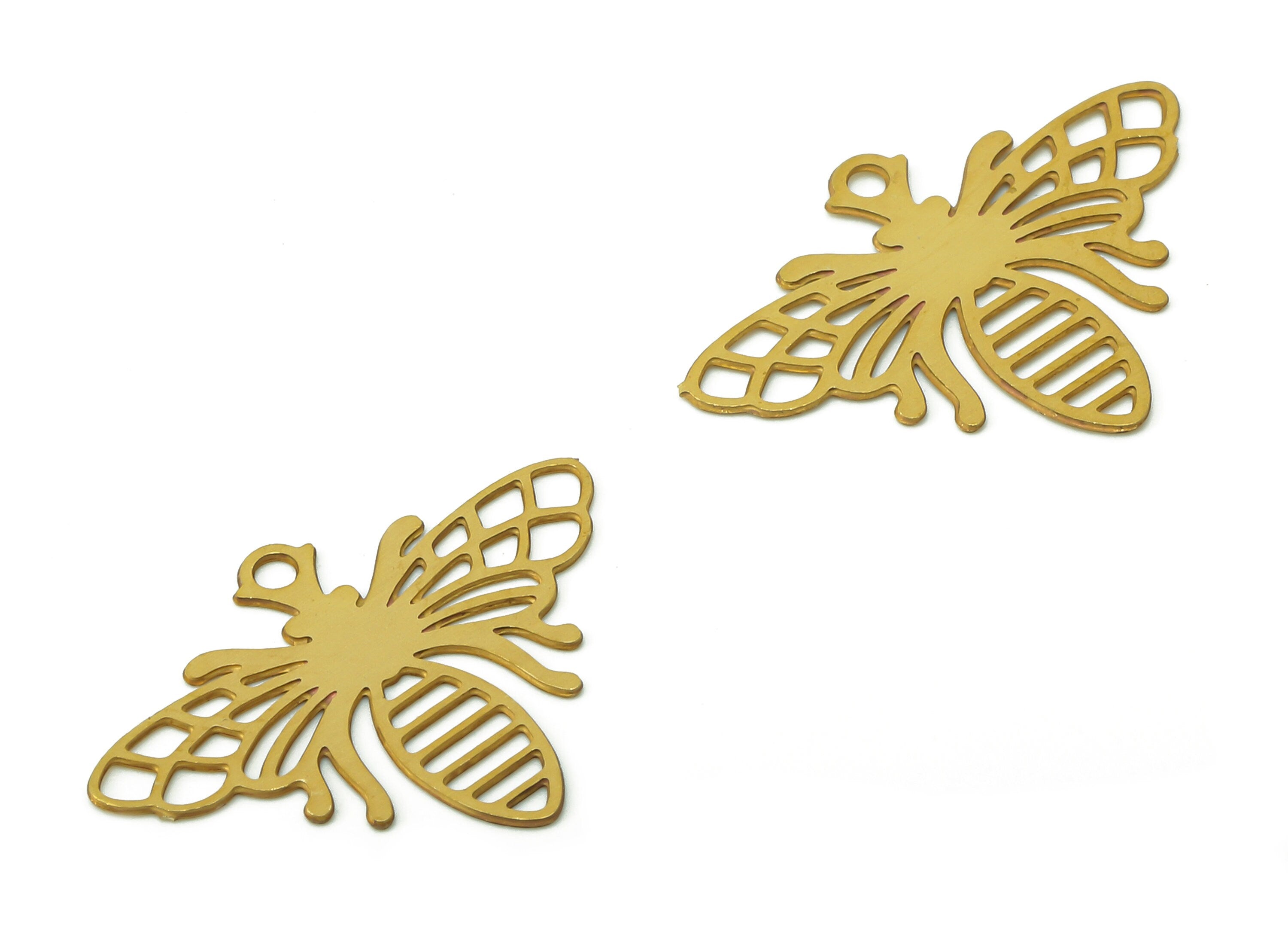 Brass Bee Earring Charm - Raw Brass Bee Earring - Insect Pendant With Loop - Insect Charm For Necklace - 18.1x13.4x0.21mm - JJC10331A - DOMEDBAZAAR