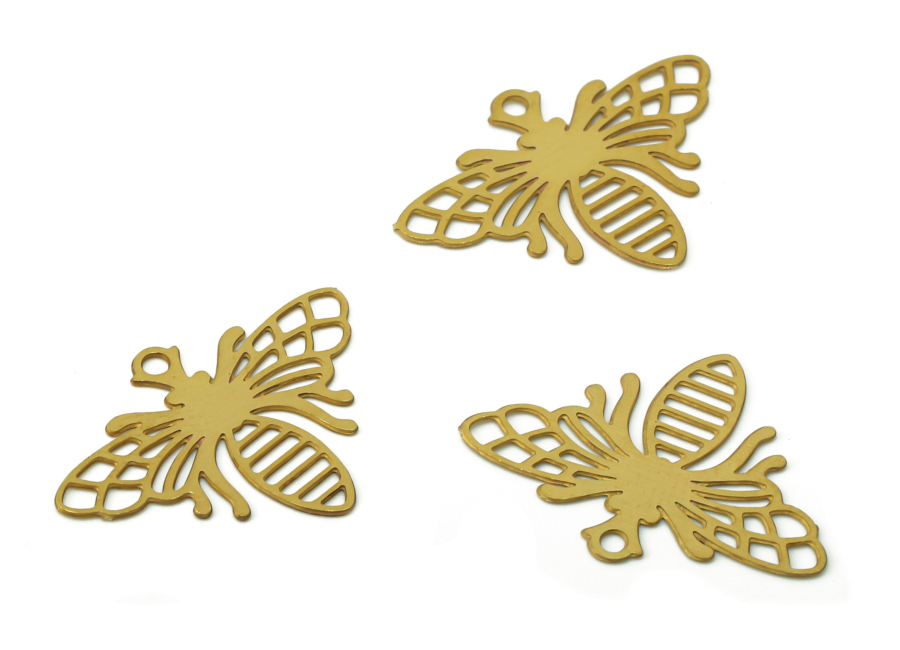 Brass Bee Earring Charm - Raw Brass Bee Earring - Insect Pendant With Loop - Insect Charm For Necklace - 18.1x13.4x0.21mm - JJC10331A - DOMEDBAZAAR