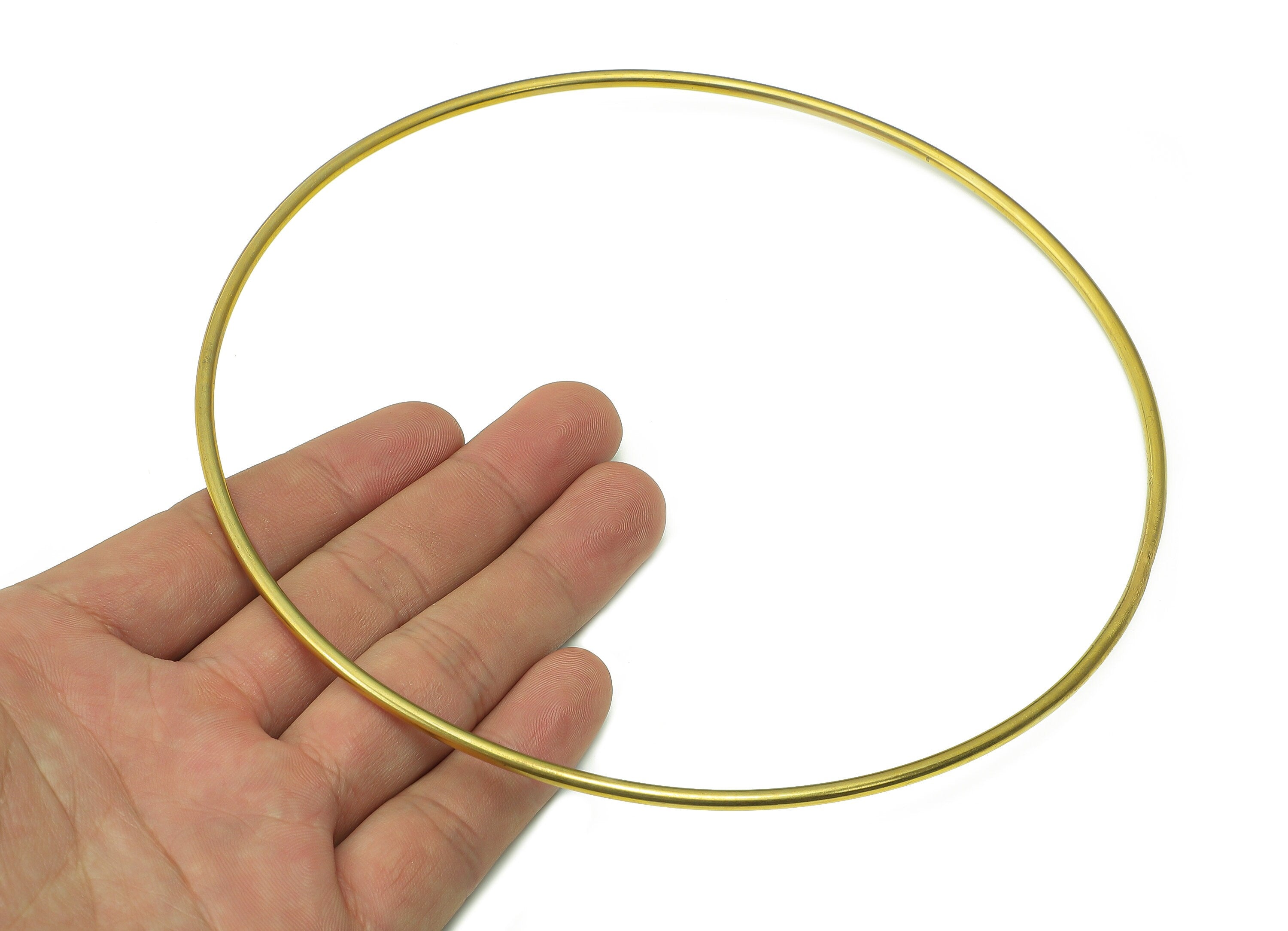 Circle Macrame Ring - Raw Brass Curved Himmeli Tube - Round Hanging Decor - Hoop Wire Ring Hanging Metalart - Wall Art 3x150mm - PP7988-150 - DOMEDBAZAAR