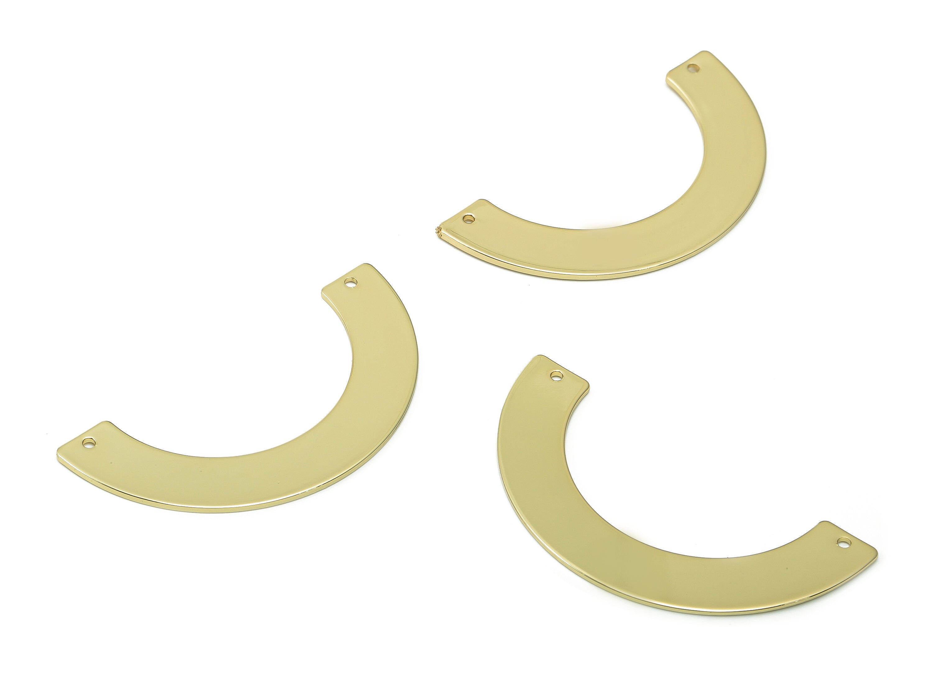 Brass U Semicircle Connector - Gold Rainbow Connector - Half Moon Earring With 2 Holes - 18K Real Gold Plated - 50.3x24.02x1mm - RGP5338 - DOMEDBAZAAR