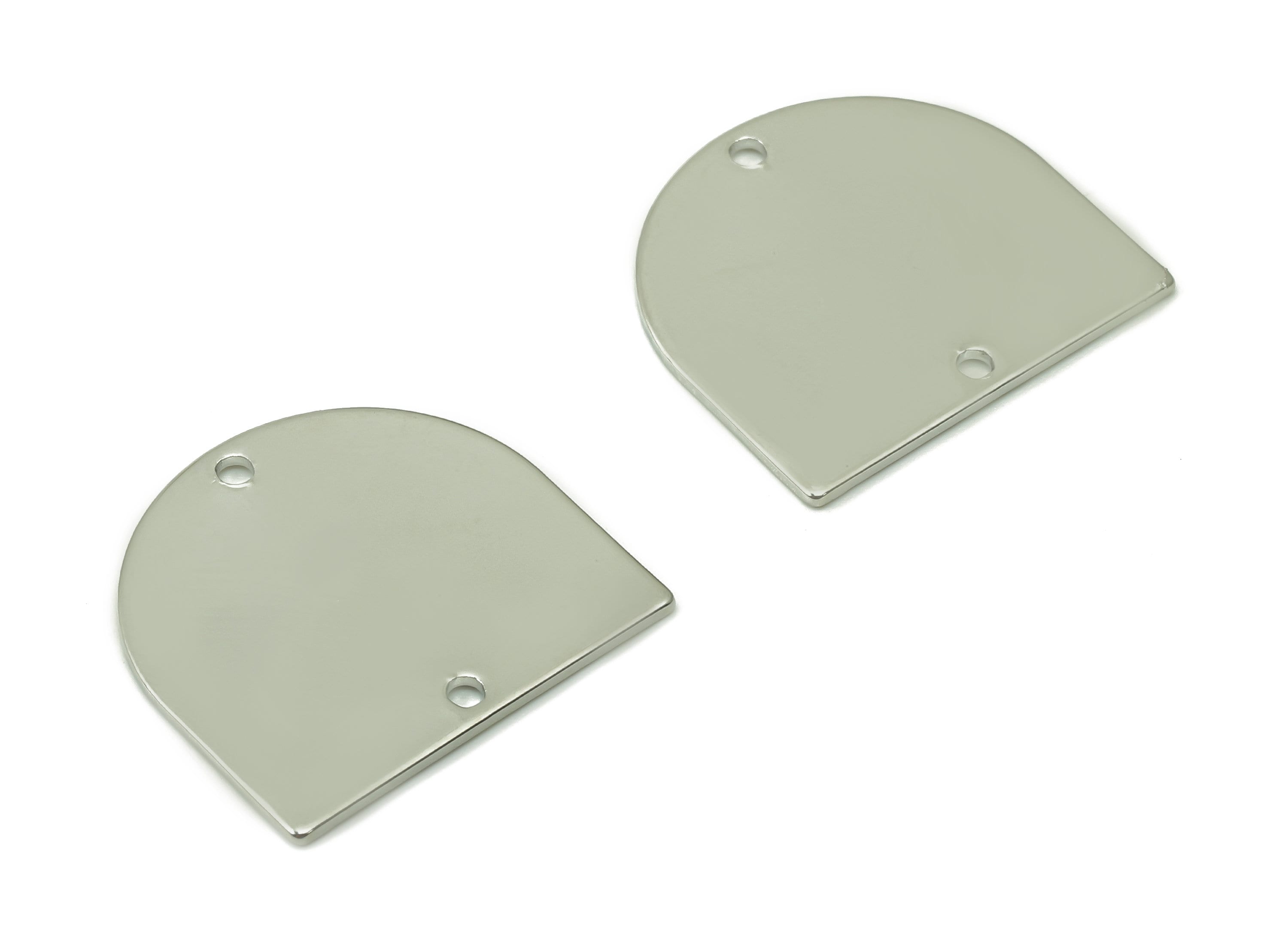 Brass Domed Earring Connector - White Gold Domed Earring - Pendant With 2 Holes - 18K Real White Gold Plating - 17.22x16.3x0.8mm - RGP5340S - DOMEDBAZAAR