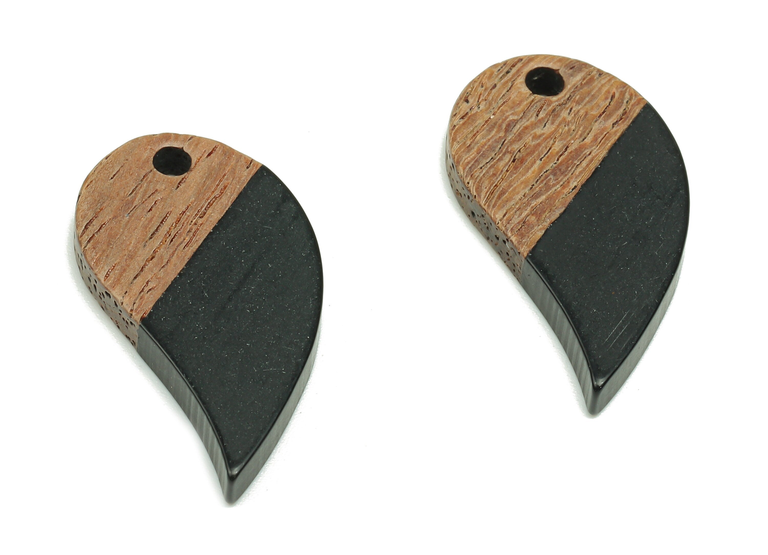 Natural Wooden Drop Earring Charm - Walnut Wood Black Resin Earring - Teardrop Pendant - Earring Findings - 25.6x13.8x3.1mm - BB1276B - DOMEDBAZAAR