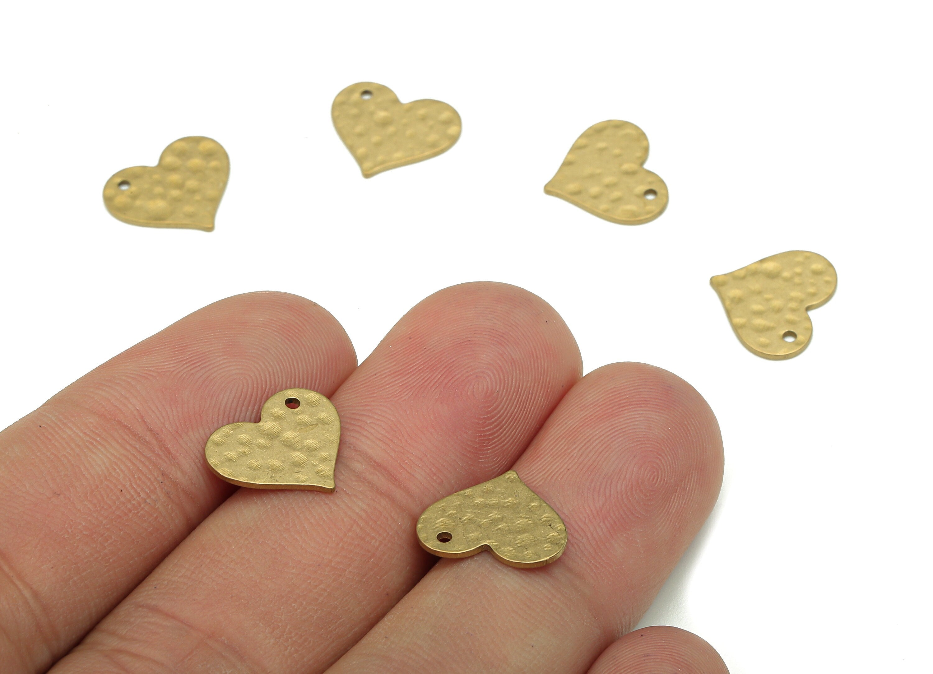 Brass Hammered Heart Charms - Raw Brass Heart Pendant - Earring Findings - Jewelry Making Supplies - 12.6x10.98x0.7mm - PP7960 - DOMEDBAZAAR