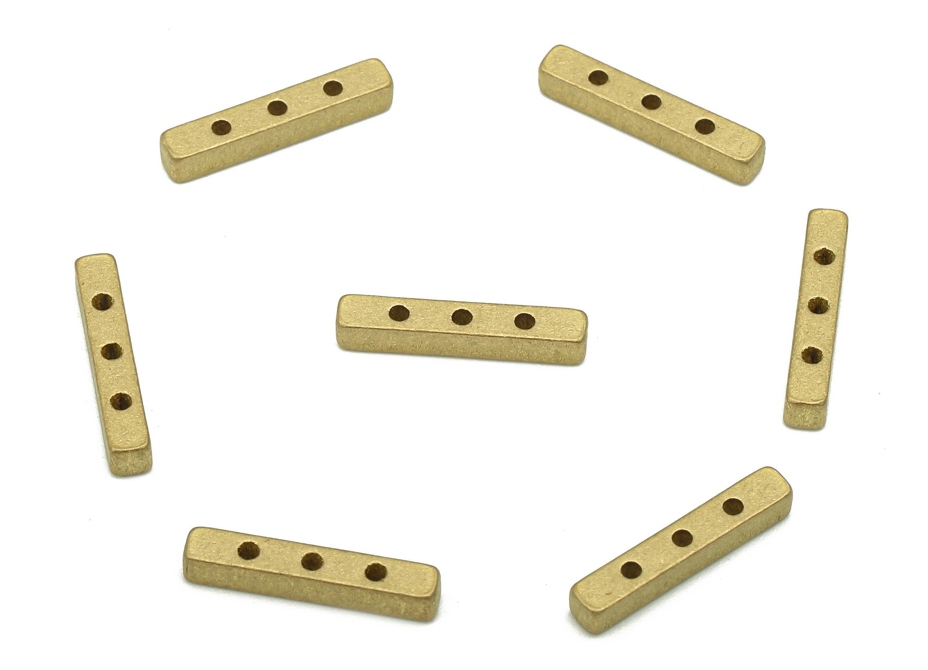 Brass Rectangle Earring Charm - Raw Brass Cuboid Bar Earring - Brass Mini Bar Charm - 3 Holes - Earring Finding - 14.97x2.48x2.48mm - PP7962 - DOMEDBAZAAR