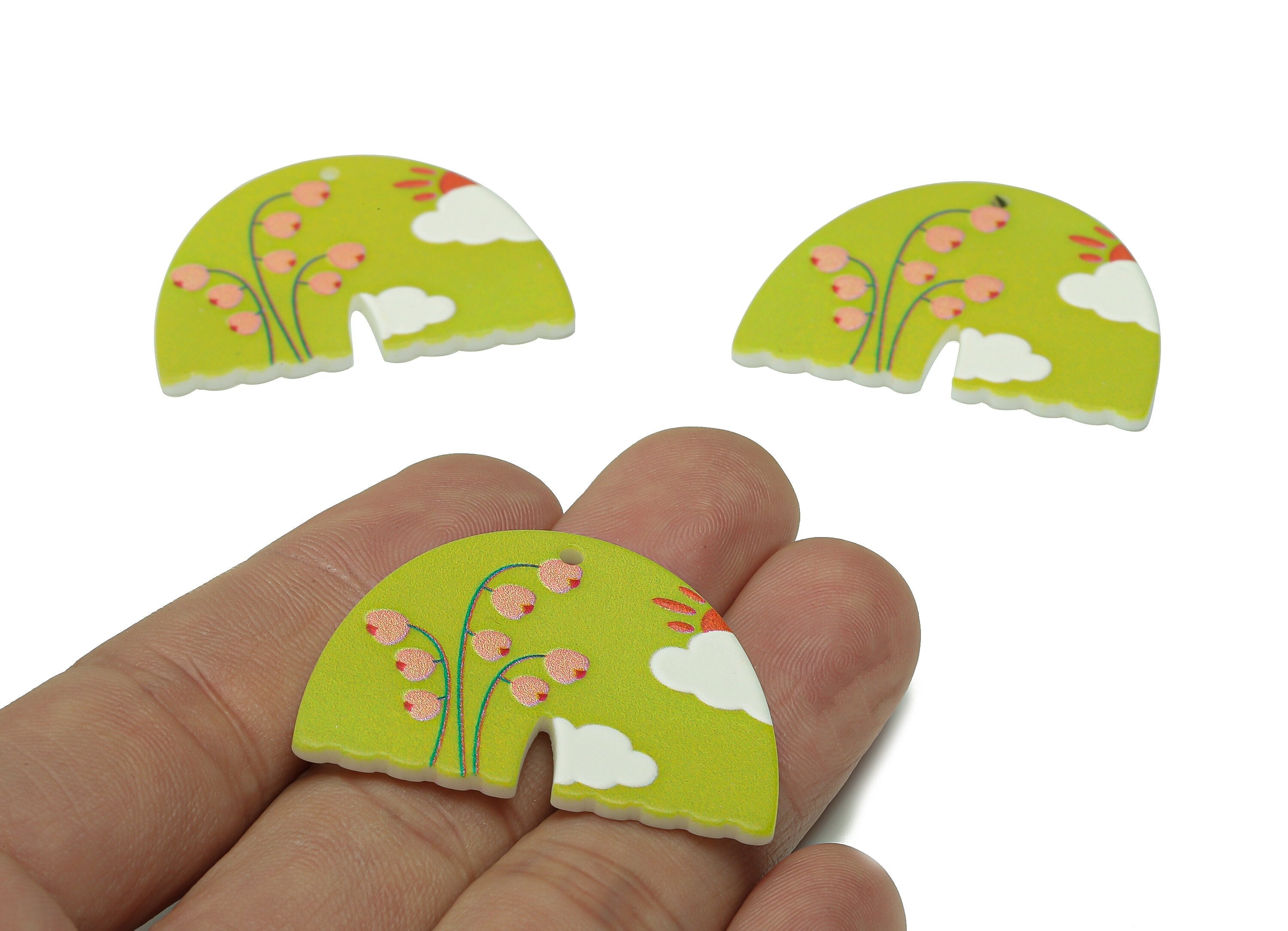 Acrylic Rainbow Landscape Pendant - Acrylic Green Rainbow Earring - Sun Cloud Earring Charm - Flower Charm - 38.72x28.56x2.31mm - AC2525A - DOMEDBAZAAR