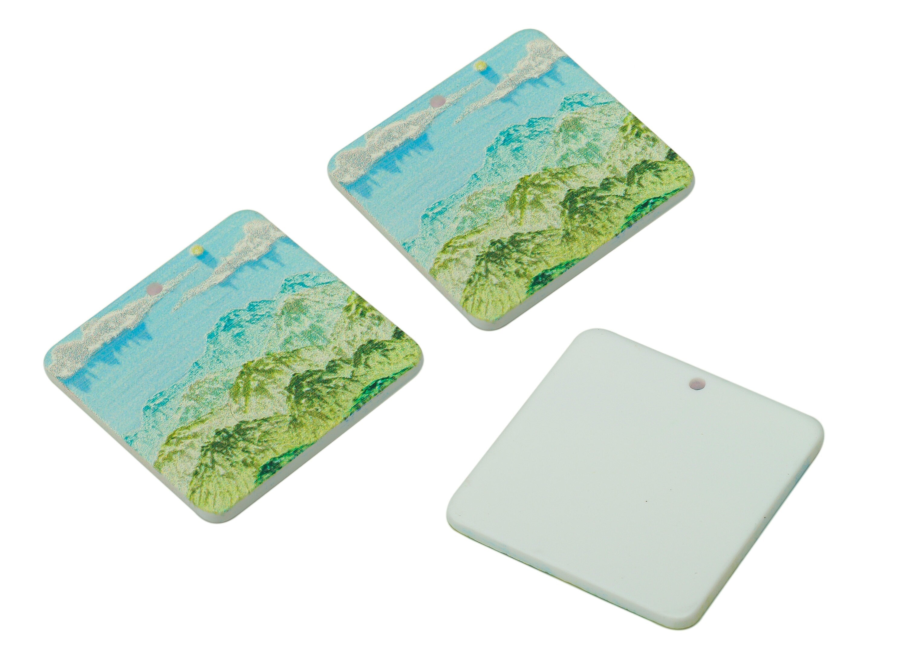 Acrylic Square Landscape Pendant - Acrylic Trees Mountain Earring - Sky Cloud Earring Charm - Landscape Painting Charm - 30x30x2.1mm-AC2526A - DOMEDBAZAAR