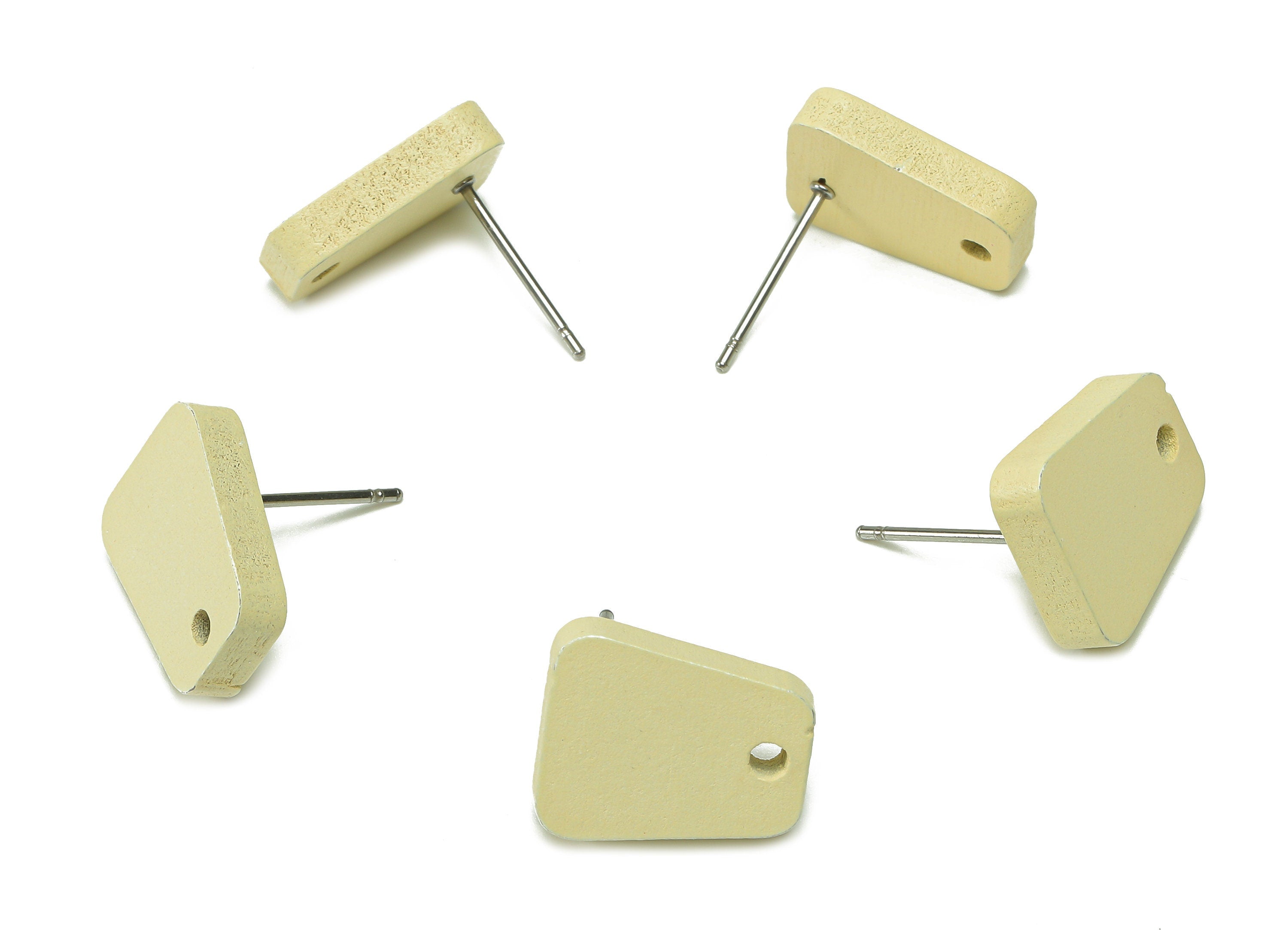 Hemu Wood Trapezoid Earring Stud - Yellow Trapezium Earring Post - Stainless Steel Stud - Earring Finding - 14.02x11.53x3.3mm - BB1279A - DOMEDBAZAAR