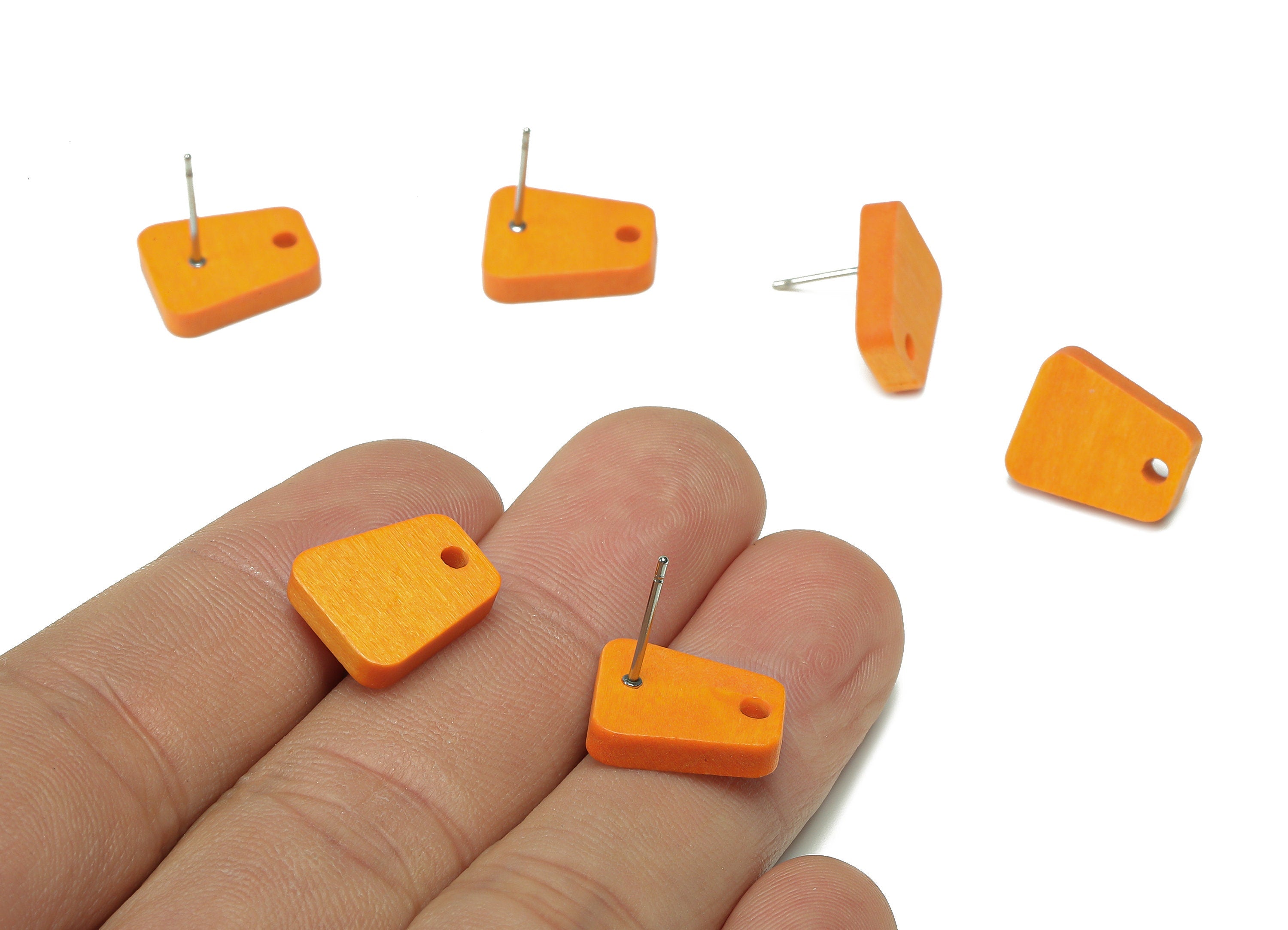 Hemu Wood Trapezoid Earring Stud - Orange Trapezium Earring Post - Stainless Steel Stud - Earring Finding - 14.02x11.53x3.3mm - BB1279B - DOMEDBAZAAR
