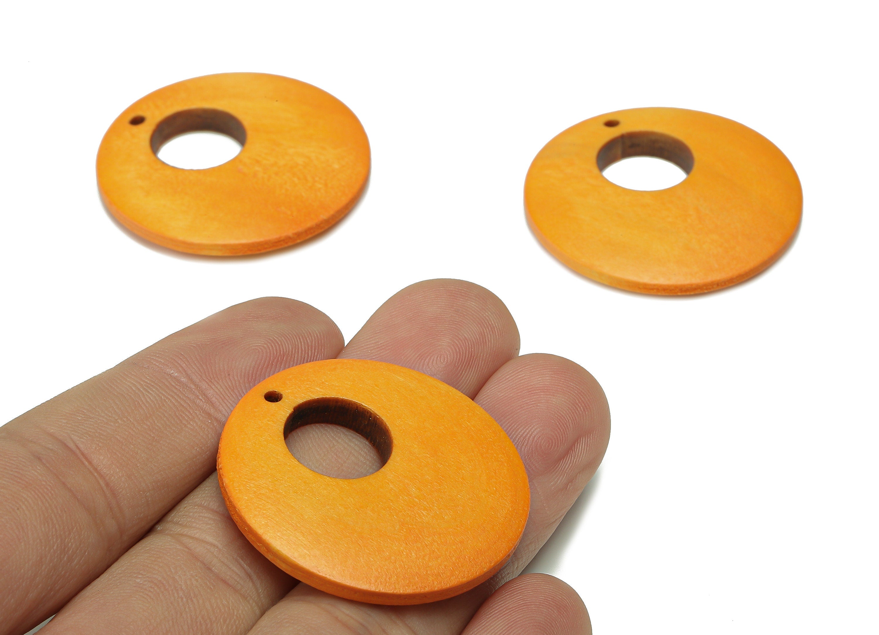 Hemu Wood Round Earring Charm - Hemu Wood Orange Circle Earring - Hemu Wood Charm - Hemu Wood Earring Finding - 34.9x34.9x5.2mm - BB1283A - DOMEDBAZAAR