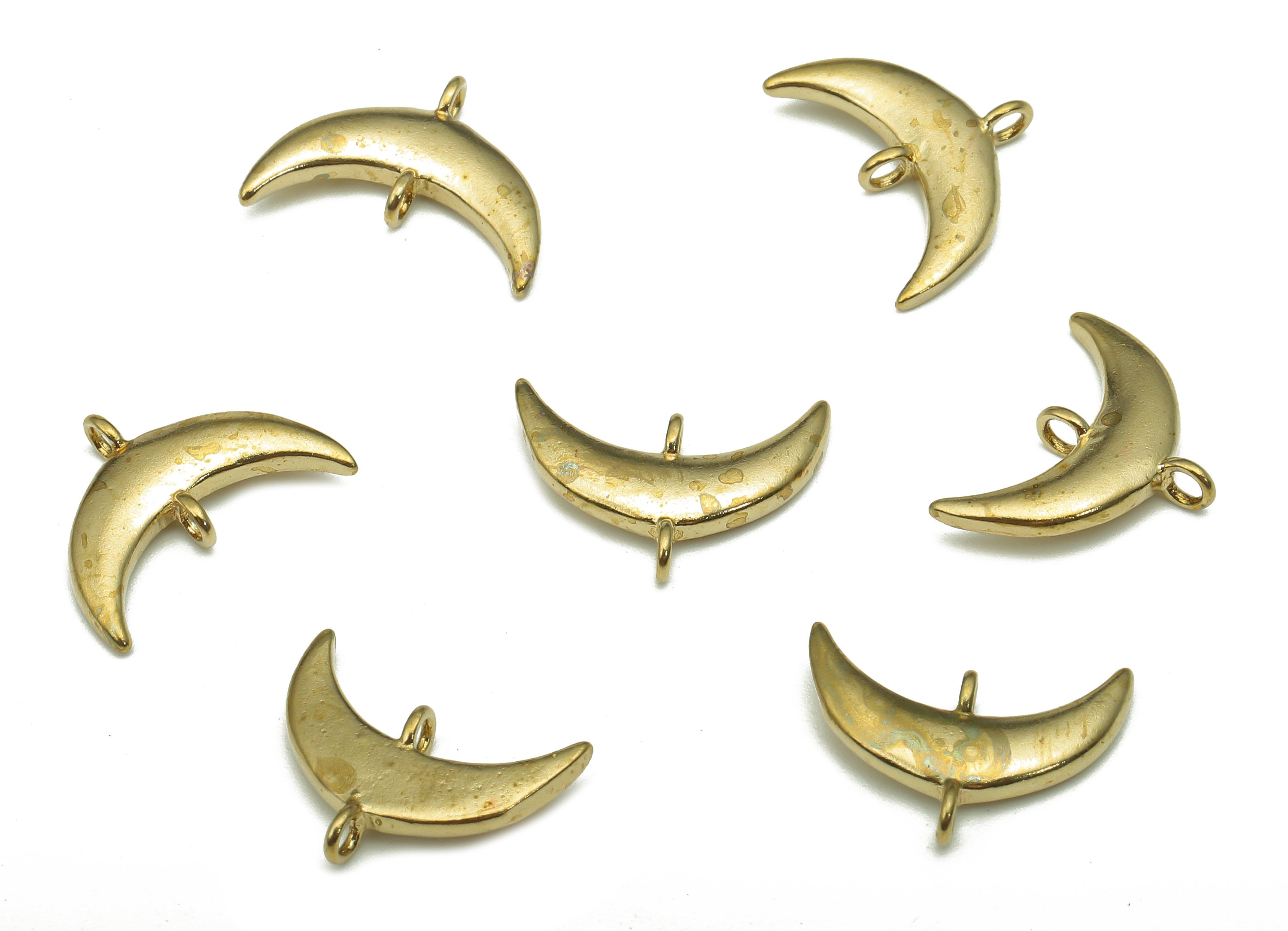 Brass Moon Earring Connector - Raw Brass Crescent Earring - Moon Charm With 2 Loop - Jewelry Supplies - 14.14x10.69x1.86mm - PP7963 - DOMEDBAZAAR