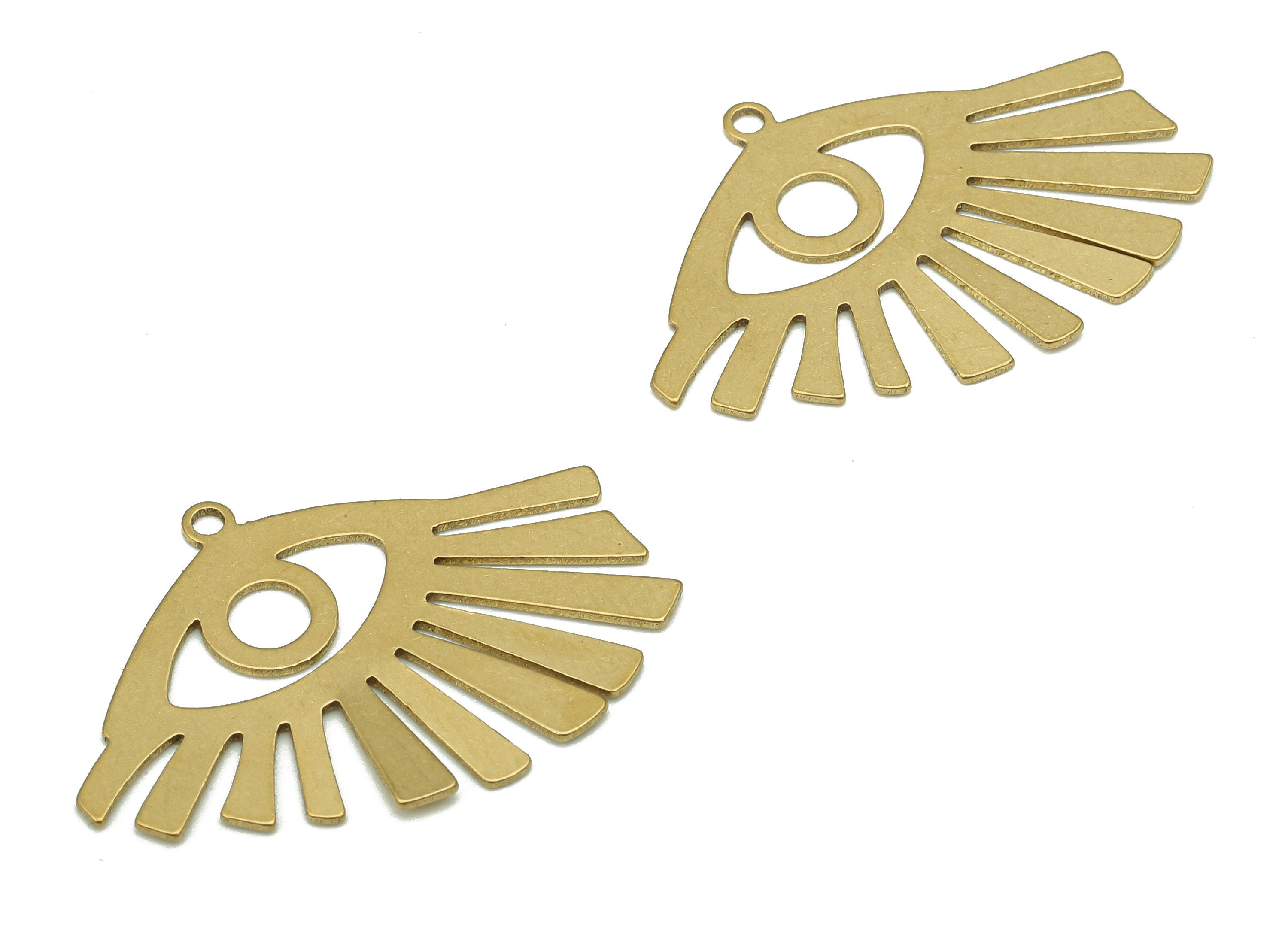 Brass Eye Earring Charm - Raw Brass Eyelashes Earring - Sun Eye Pendant With Loop - Eye Charm For Necklace - 29.72x21.6x0.55mm-PP7969 - DOMEDBAZAAR