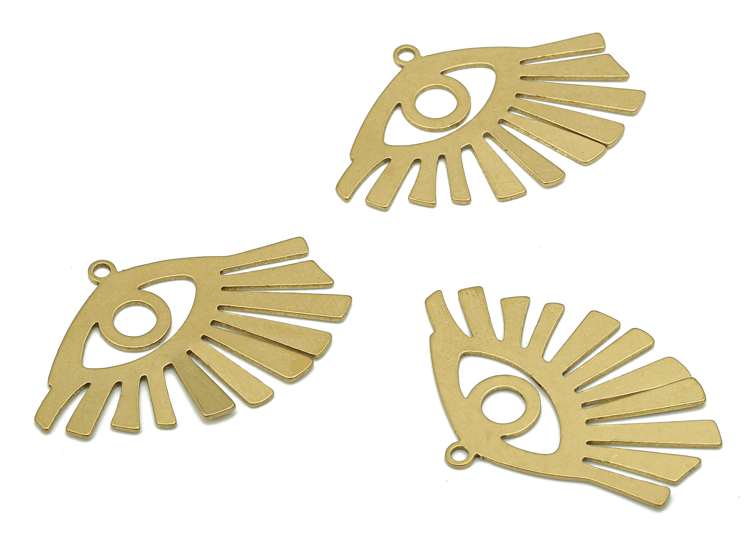 Brass Eye Earring Charm - Raw Brass Eyelashes Earring - Sun Eye Pendant With Loop - Eye Charm For Necklace - 29.72x21.6x0.55mm-PP7969 - DOMEDBAZAAR
