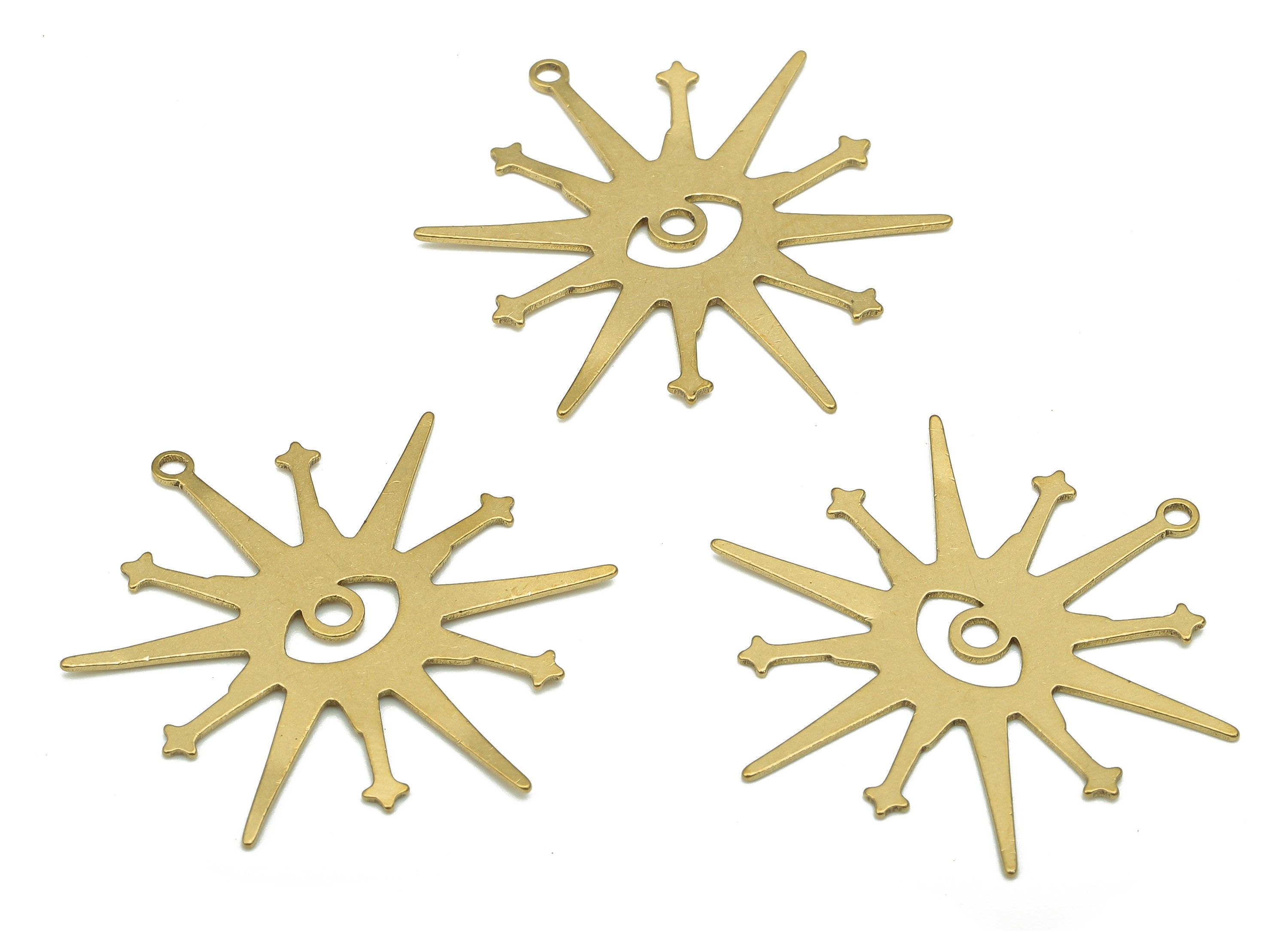 Brass Eye Earring Charm - Raw Brass Eyelashes Earring - Star Eye Pendant With Loop - Eye Charm For Necklace - 31.91x31.85x0.55mm-PP7972 - DOMEDBAZAAR