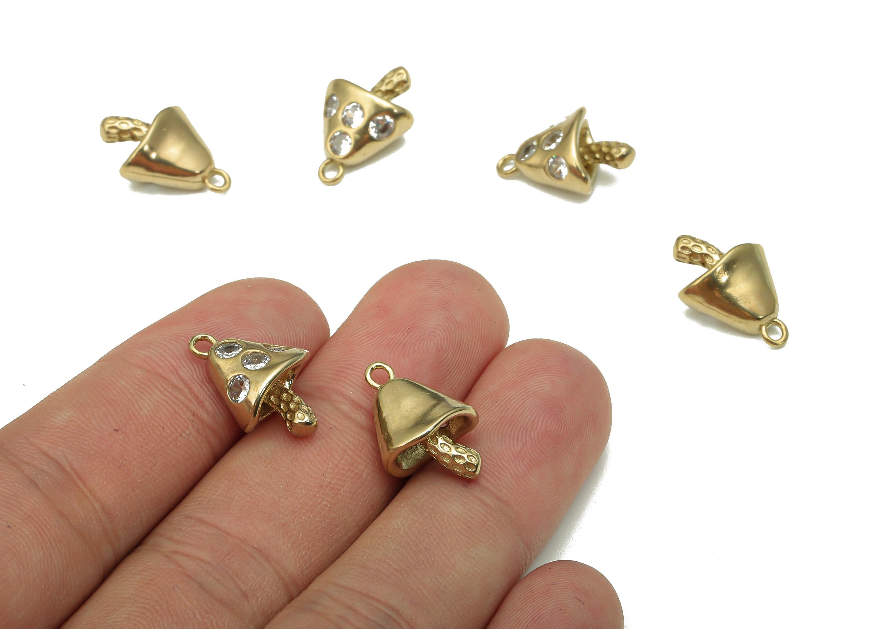 Brass Mushroom Earring Charm - Raw Brass Earring With Zircon - Vegetable Pendant With Loop - Charm For Necklace - 17.8x12.1x8.1mm - PP7981 - DOMEDBAZAAR