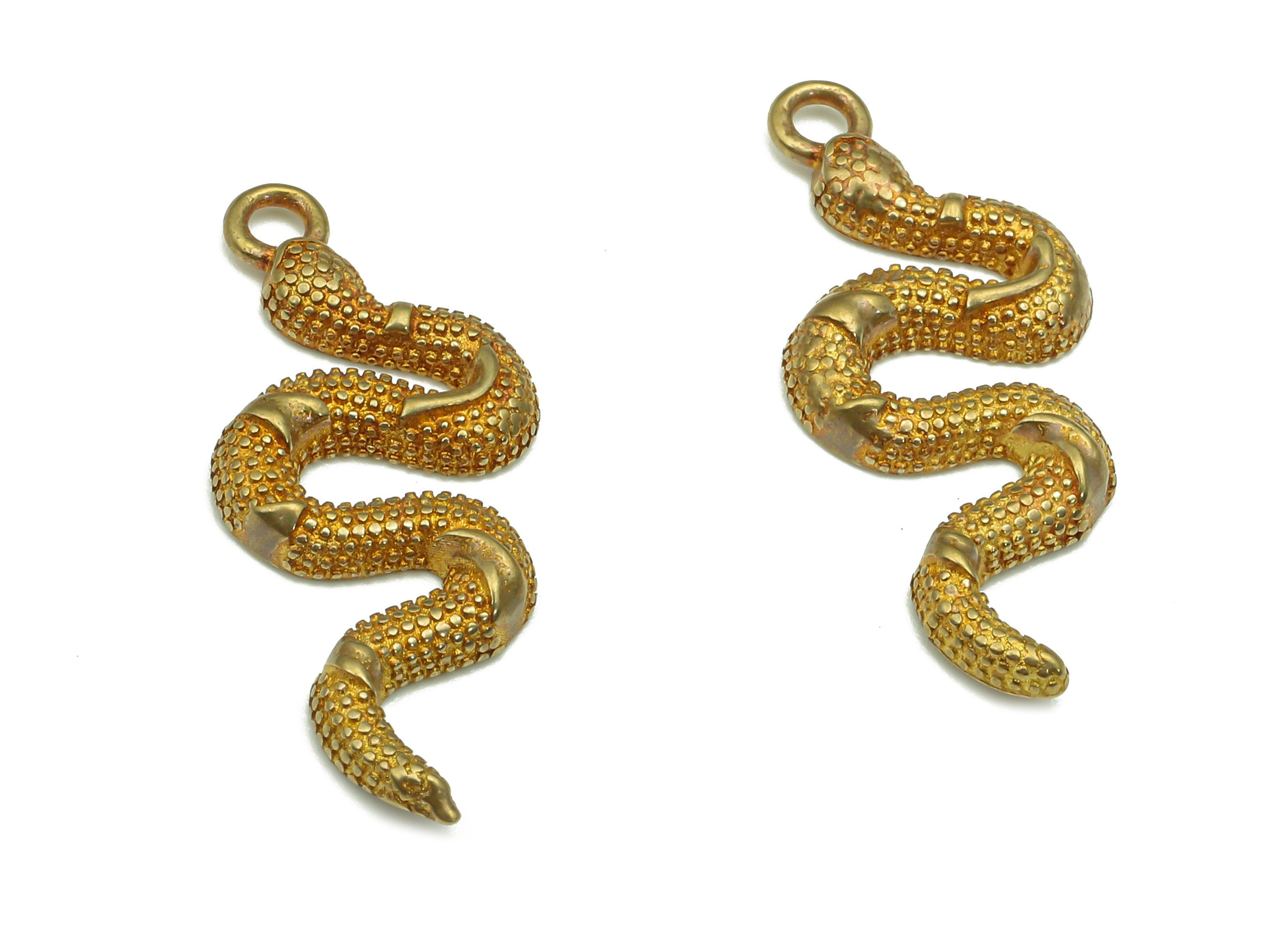 Brass Dot Snake Pendant - Raw Brass Snake Earring - Spot Pendant With Loop - Snake Charm For Necklace - 26.18x11.16x2.35mm - PP7983 - DOMEDBAZAAR