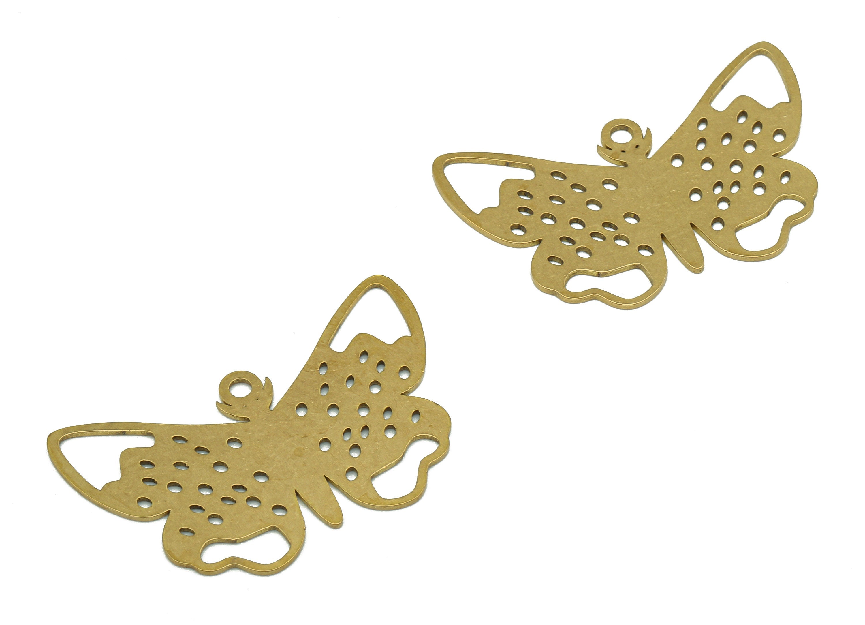 Brass Butterfly Earring Charms - Raw Brass Butterfly Earring - Pendant With Loop - Charm For Necklace - 35.84x22.83x0.6mm - PPA5422 - DOMEDBAZAAR