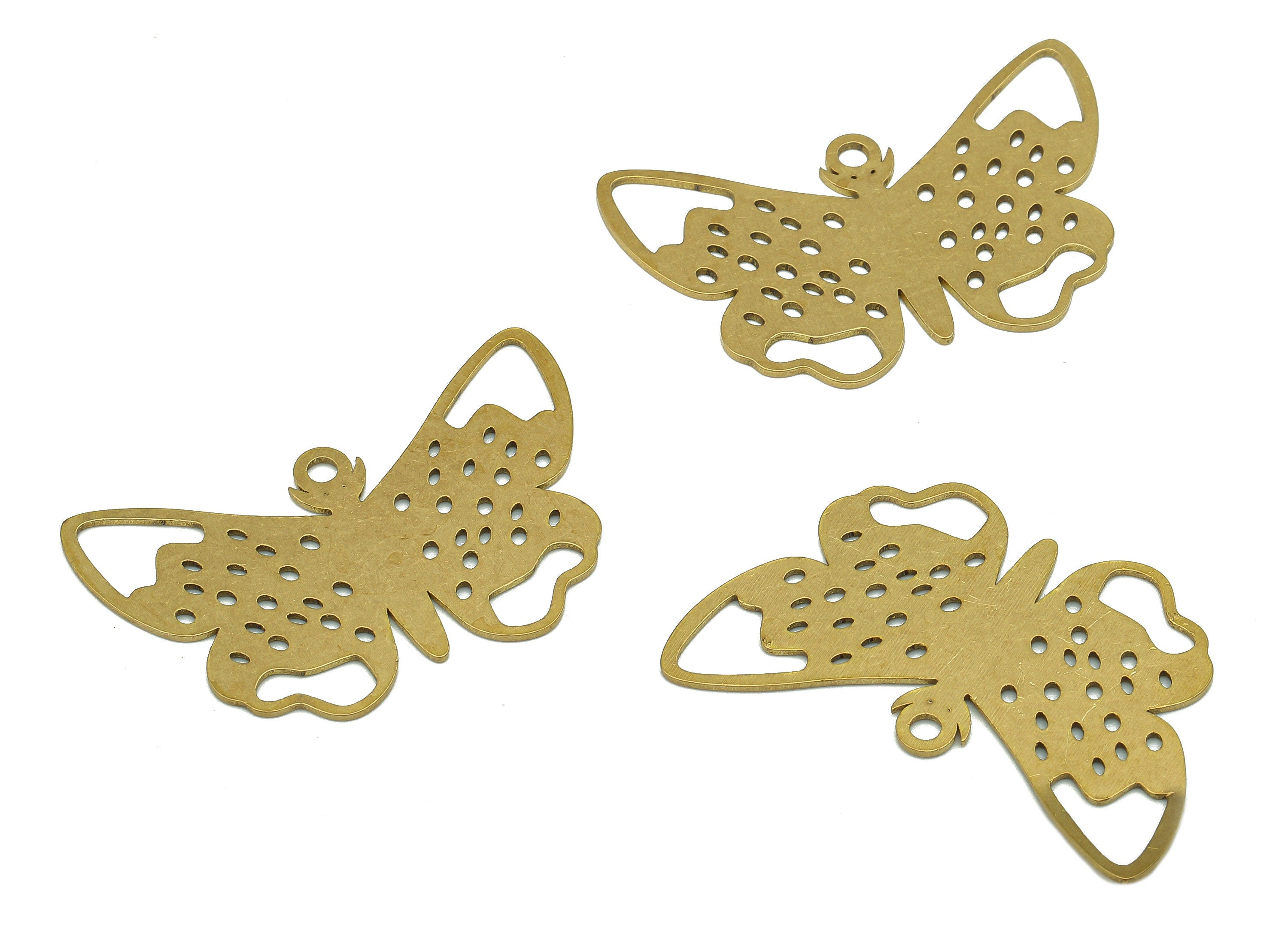 Brass Butterfly Earring Charms - Raw Brass Butterfly Earring - Pendant With Loop - Charm For Necklace - 35.84x22.83x0.6mm - PPA5422 - DOMEDBAZAAR