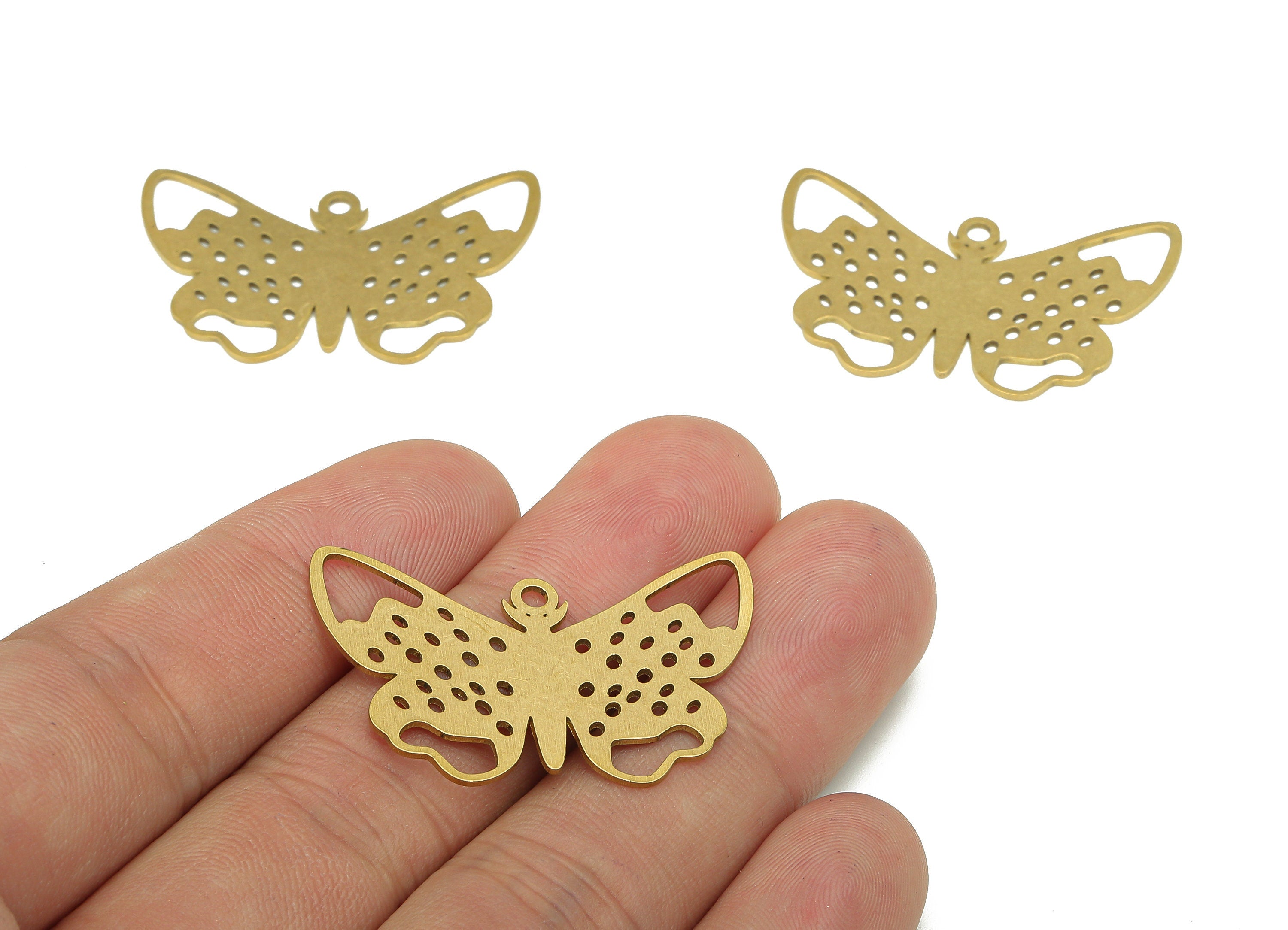 Brass Butterfly Earring Charms - Raw Brass Butterfly Earring - Pendant With Loop - Charm For Necklace - 35.84x22.83x0.6mm - PPA5422 - DOMEDBAZAAR