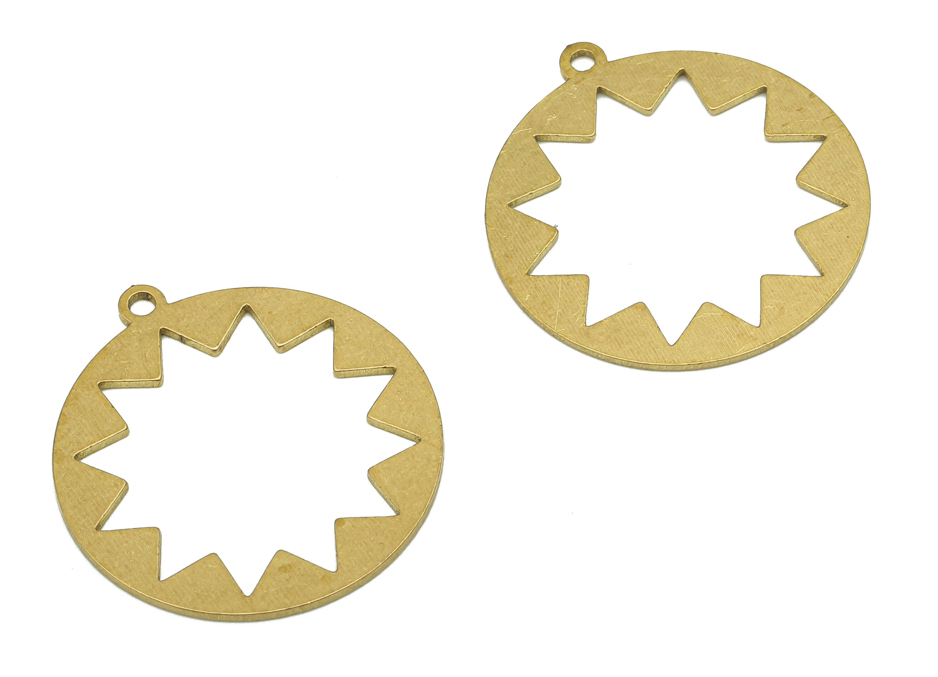 Brass Round Earring Charm - Raw Brass Cutout Hoop Earring - Star Circle Pendant With Loop - Flower For Necklace - 24.8x22.4x0.7mm - PPA5417 - DOMEDBAZAAR