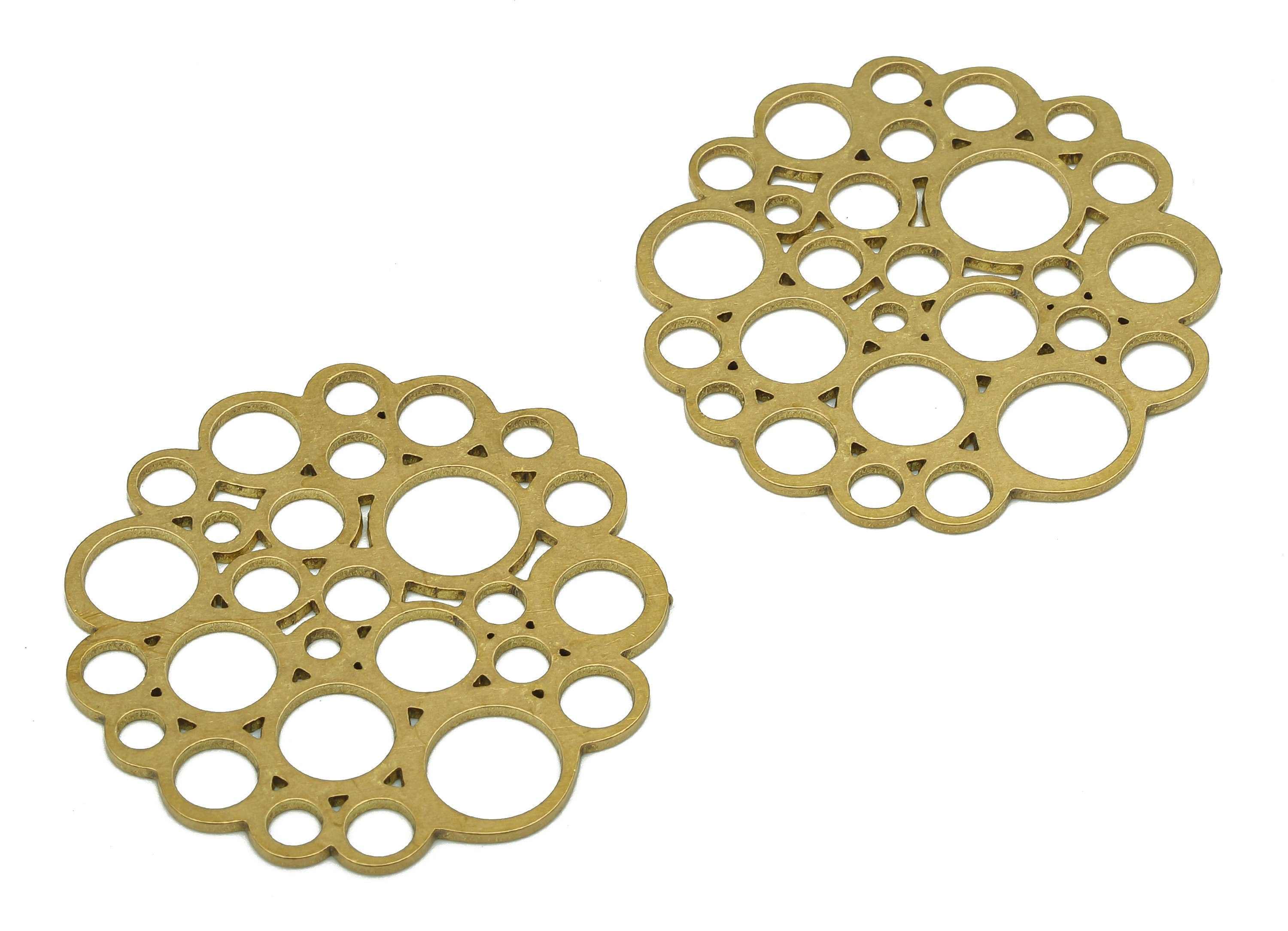 Brass Round Earring Charm - Raw Brass Cutout Hoop Earring - Flower Pendant With Loop - Circle Bubbles For Necklace - 34.3x34.3x0.9mm-PPA5408 - DOMEDBAZAAR