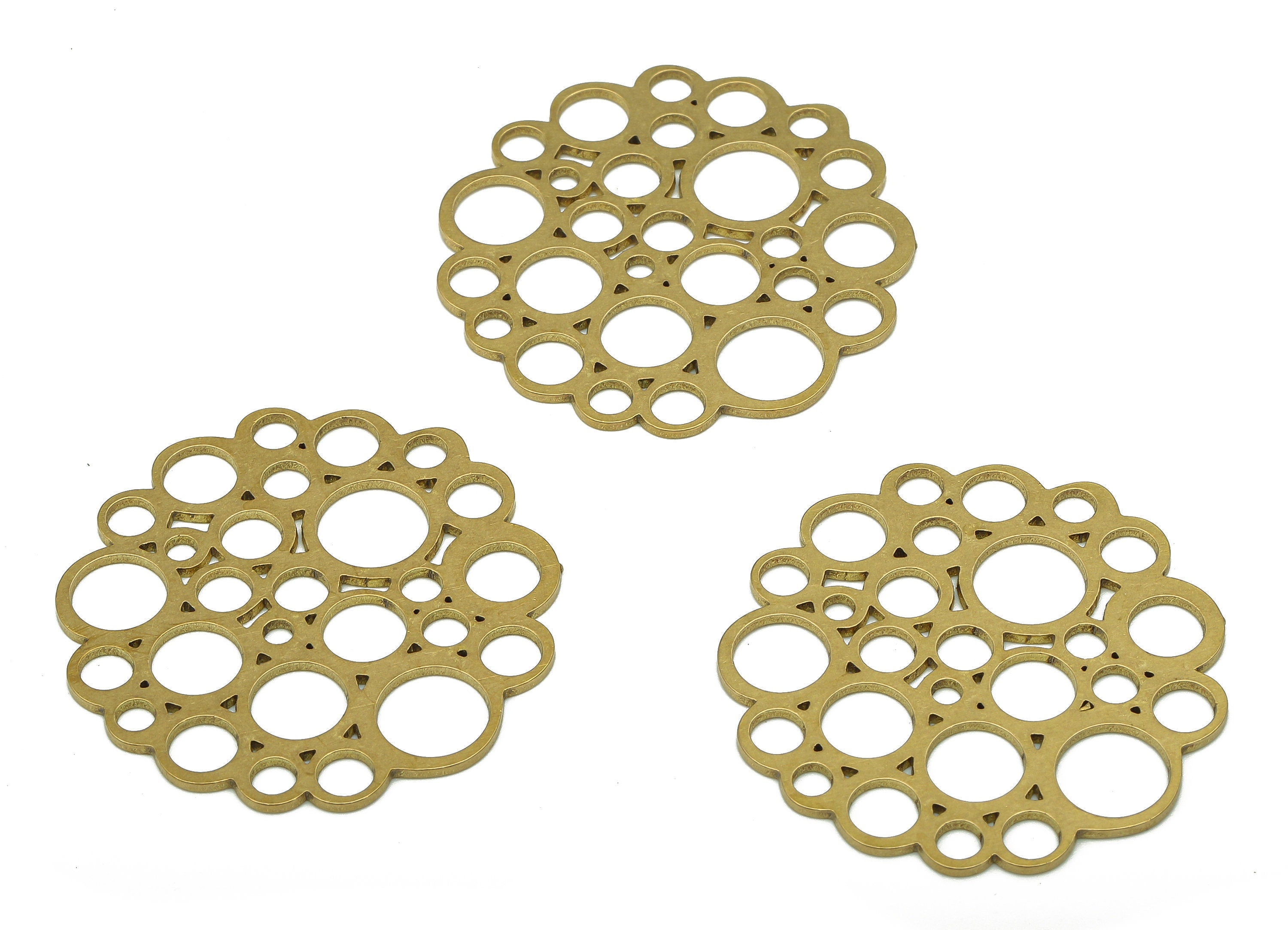 Brass Round Earring Charm - Raw Brass Cutout Hoop Earring - Flower Pendant With Loop - Circle Bubbles For Necklace - 34.3x34.3x0.9mm-PPA5408 - DOMEDBAZAAR