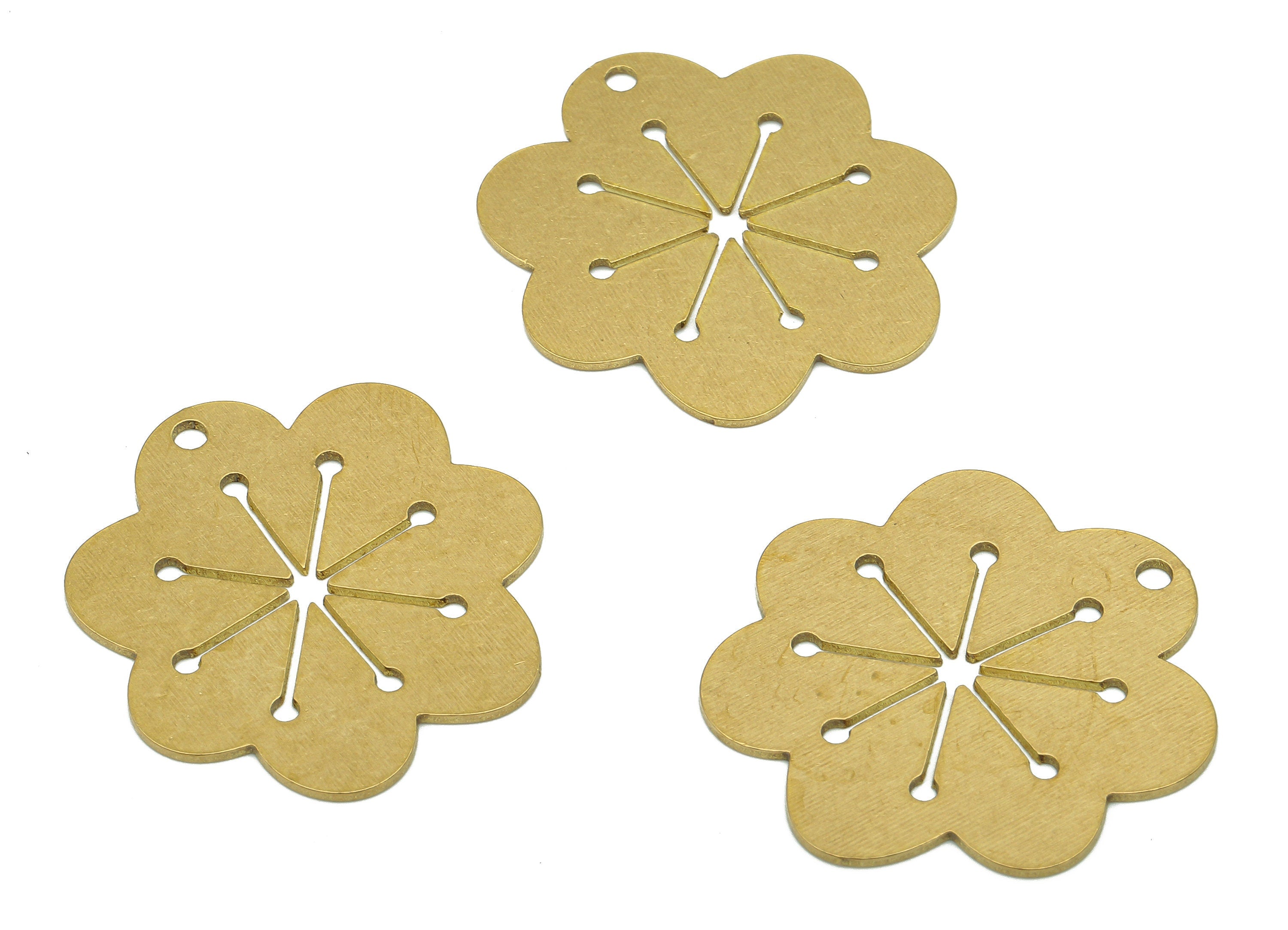 Brass Flower Earring Charms - Raw Brass Cutout Earring - Botanical Pendant With Loop - Nervure Rib For Necklace - 27.8x26.9x0.8mm - PPA5438 - DOMEDBAZAAR