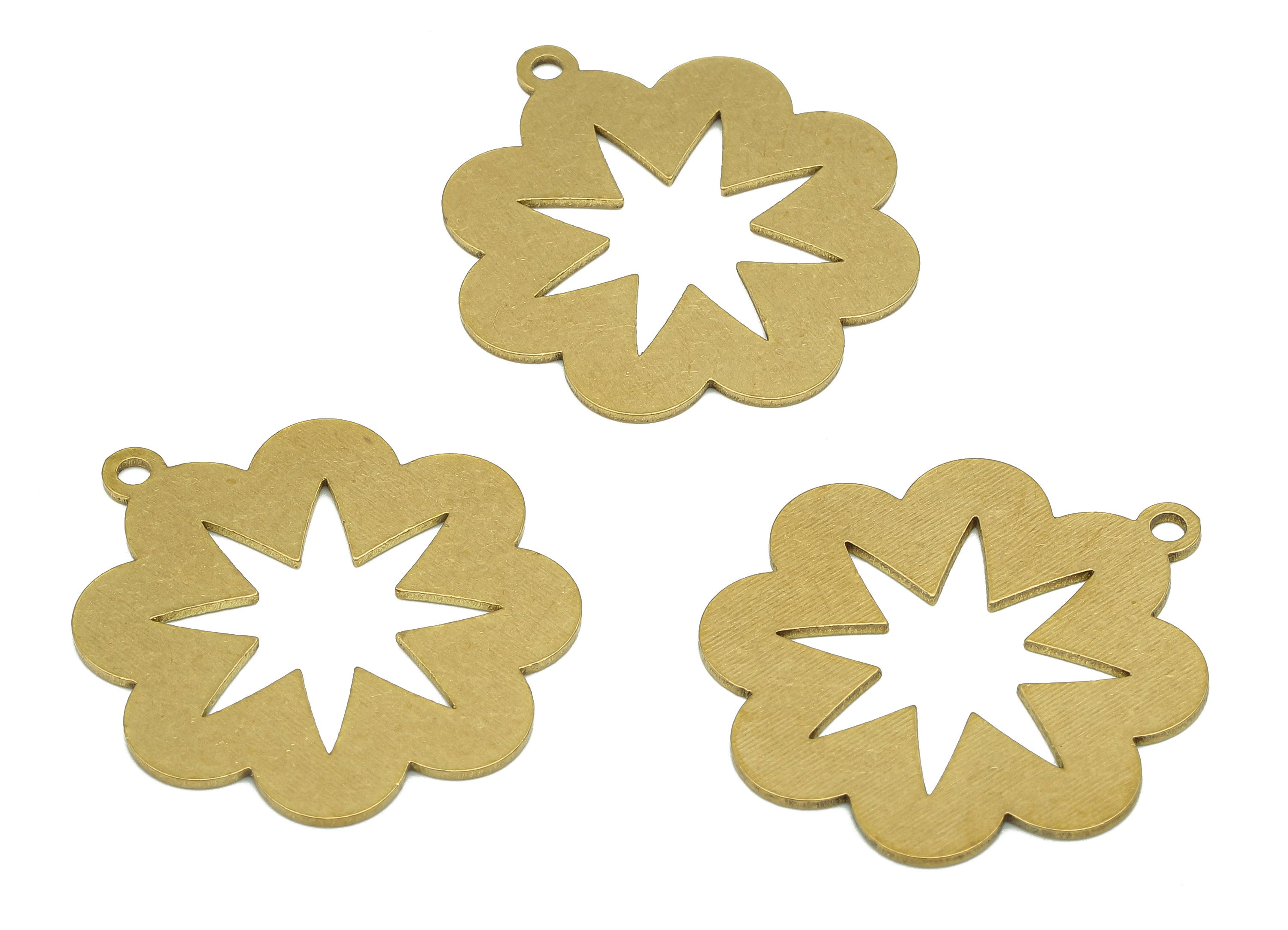 Brass Flower Earring Charm - Raw Brass Cutout Earring - Star Pendant With Loop - Cloud Charm For Necklace - 29.8x25.7x0.8mm - PPA5452 - DOMEDBAZAAR