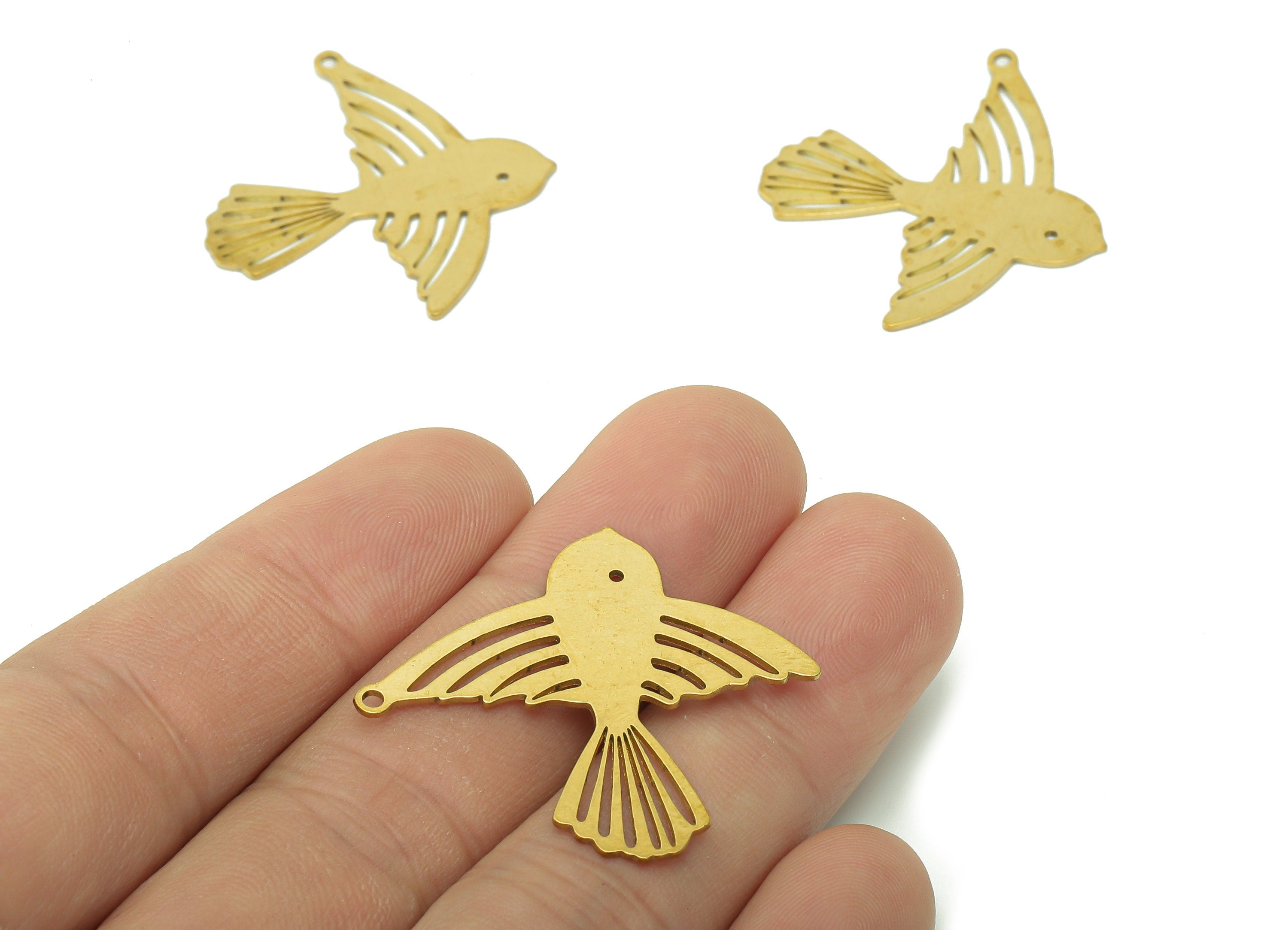 Brass Bird Earring Charm - Raw Brass Bird Earrings - Bird Pendant With Loop - Bird Charms For Necklace - 35.8x31.7x0.7mm - PPA5442 - DOMEDBAZAAR