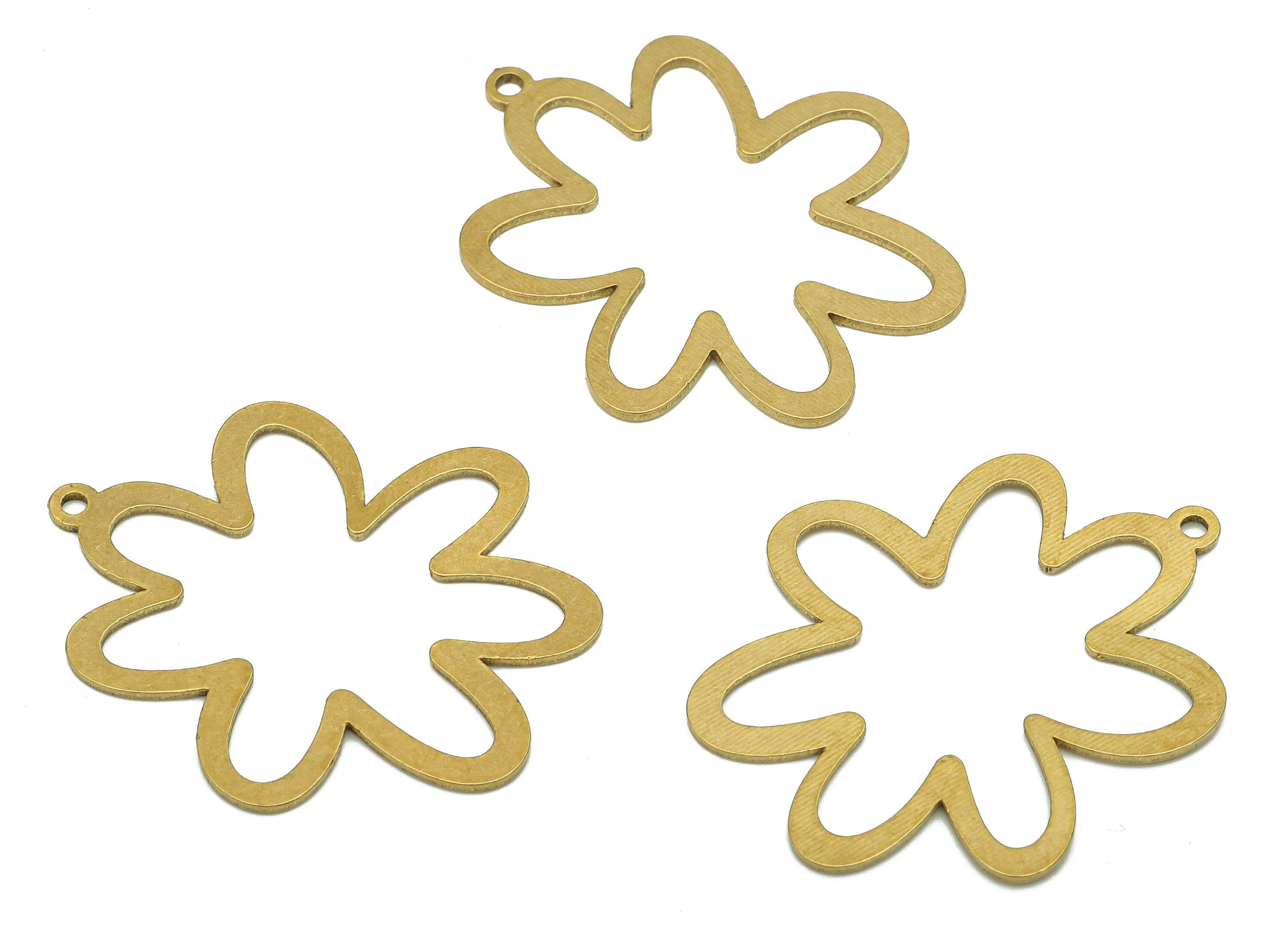 Brass Flower Ring Charms - Raw Brass Cutout Earring - Botanical Pendant With Loop - Irregular For Necklace - 31.7x27.02x0.8mm - PPA5437 - DOMEDBAZAAR