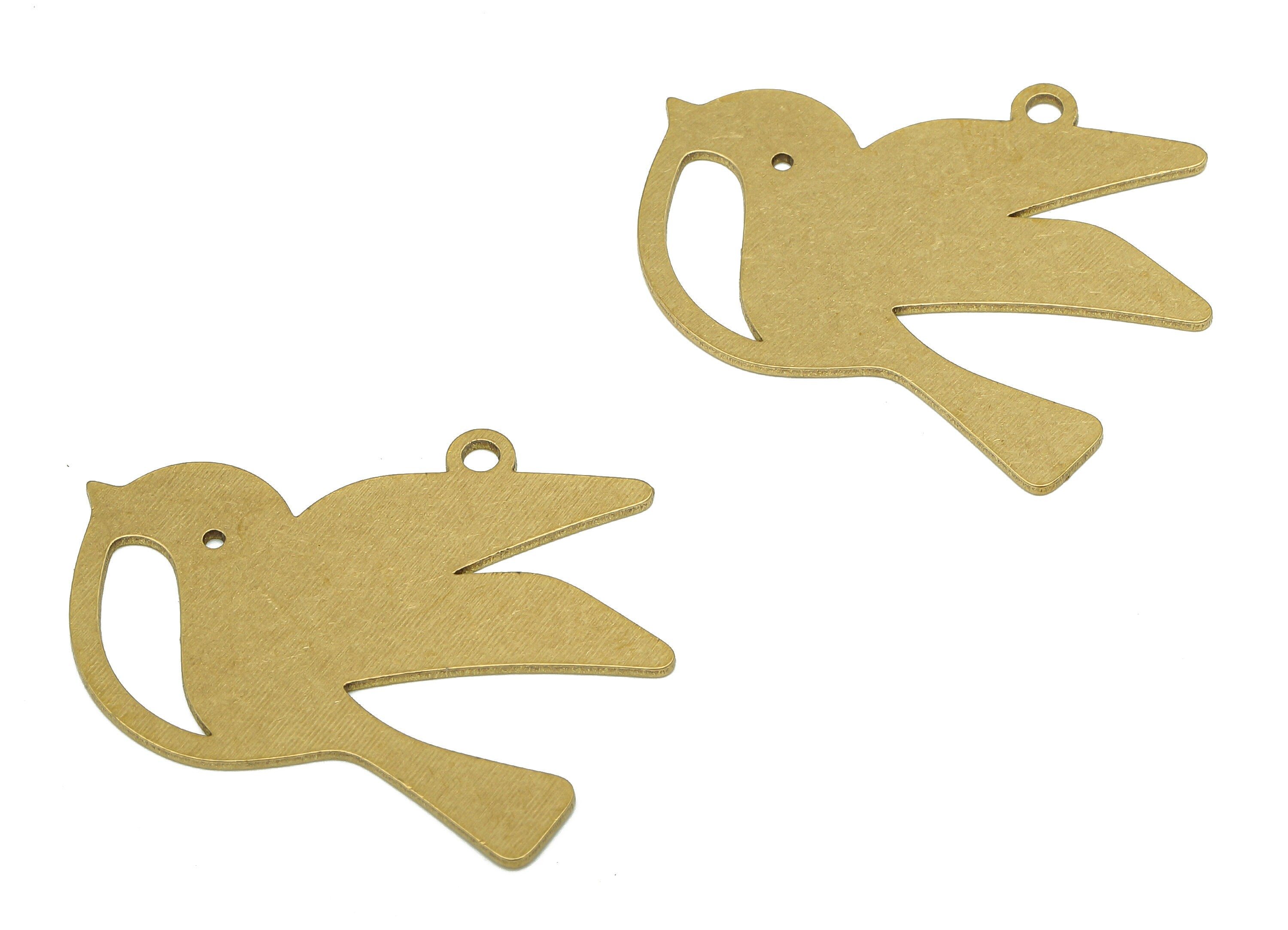 Brass Bird Earring Charms - Raw Brass Cutout Earring - Bird Pendant With Loop - Bird For Necklace - 34.9x31.8x0.74mm - PPA5447 - DOMEDBAZAAR