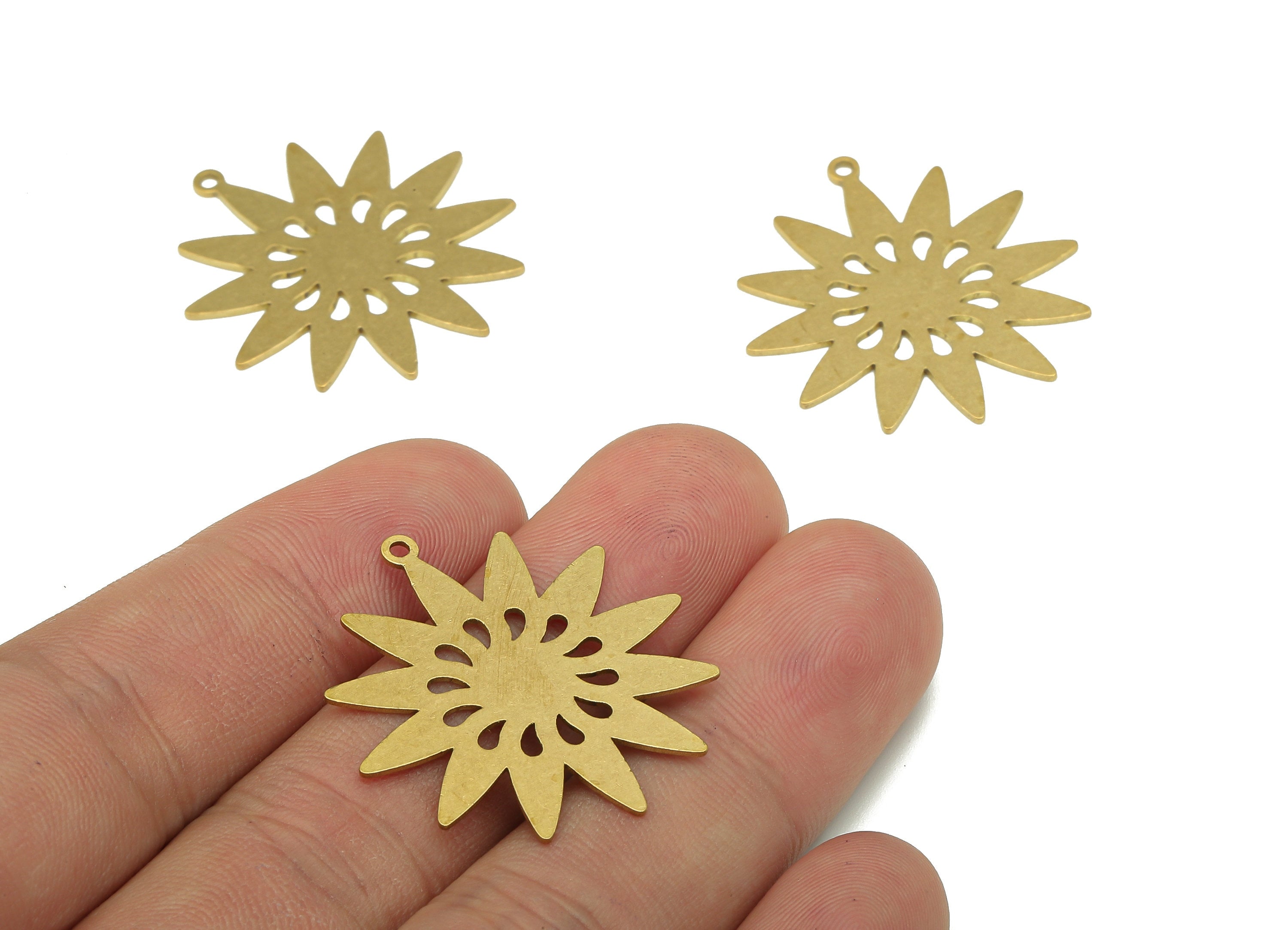 Brass Flower Earring Charms - Raw Brass Cutout Earring - Flower Pendant With Loop - Botanical Charm For Necklace - 31.8x29.5x0.7mm - PPA5483 - DOMEDBAZAAR