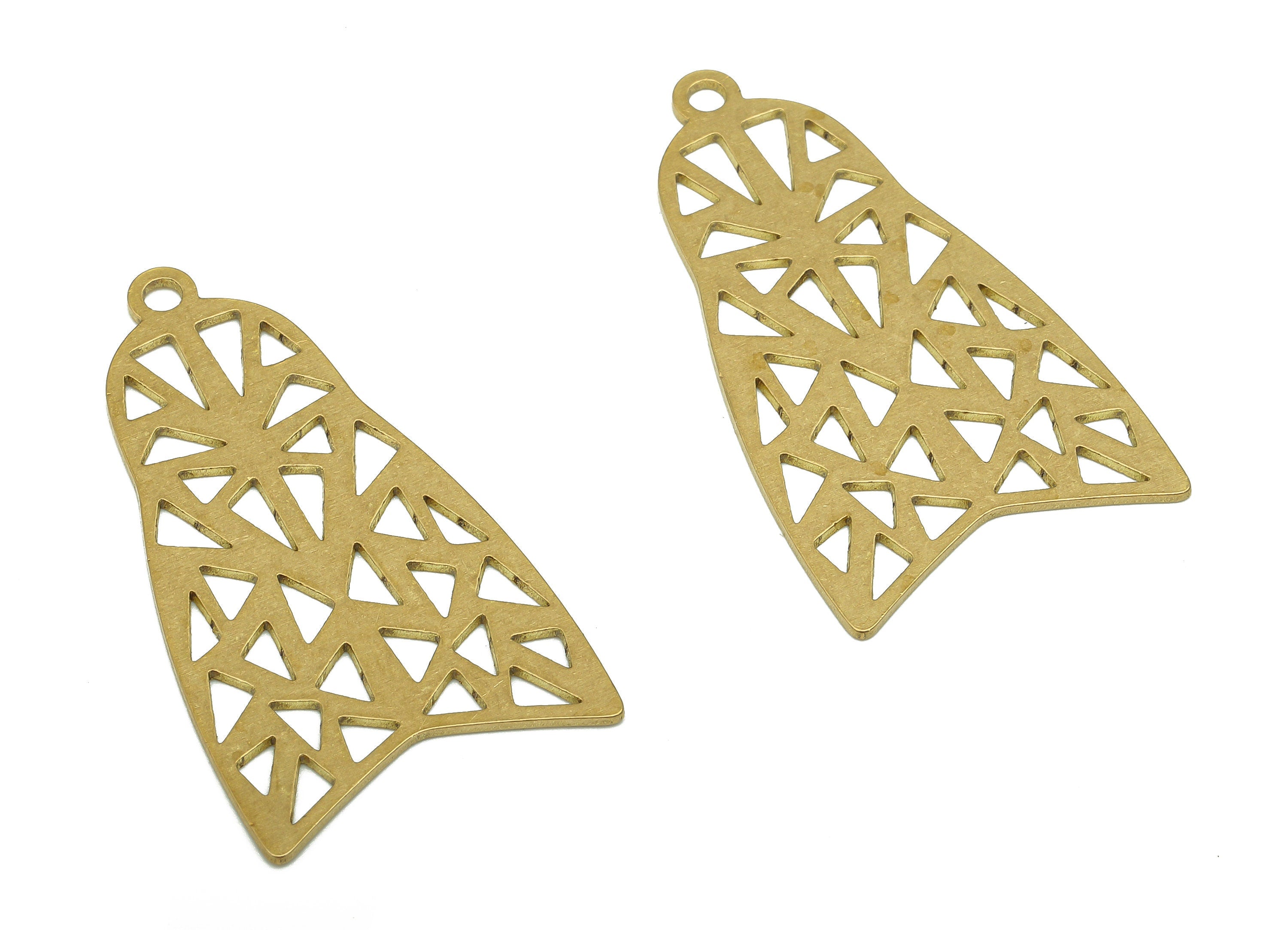 Brass Abstract Triangles Moth Earring - Raw Brass Cutout Earring - Insect Pendant With Loop - For Necklace - 36.8x20.24x0.65mm - PPA5501 - DOMEDBAZAAR