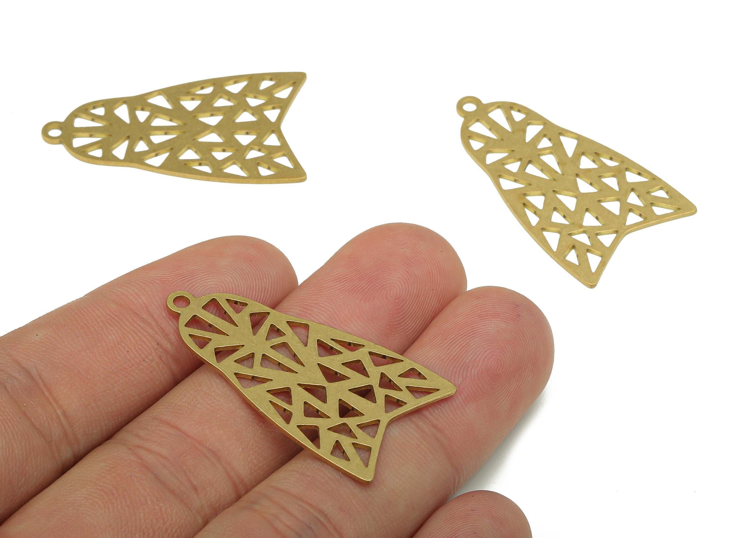 Brass Abstract Triangles Moth Earring - Raw Brass Cutout Earring - Insect Pendant With Loop - For Necklace - 36.8x20.24x0.65mm - PPA5501 - DOMEDBAZAAR