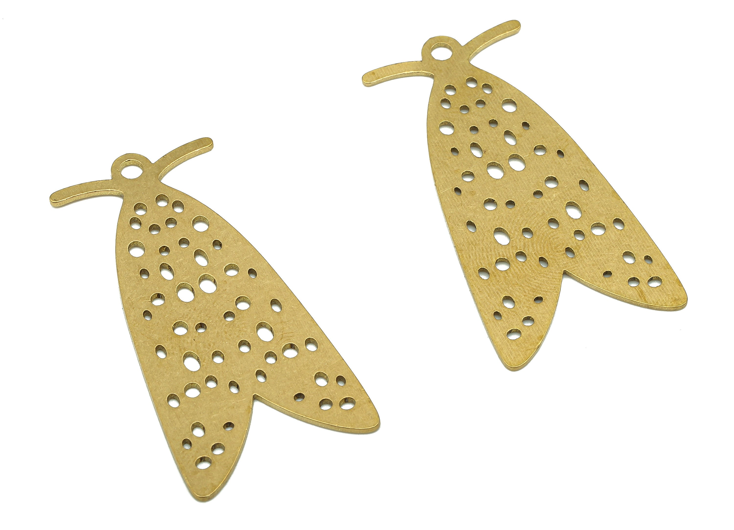 Brass Moth Earring Charm - Raw Brass Cutout Earring - Moth Pendant With Loop - Insect Charm For Necklace - 37.9x18.5x0.7mm - PPA5506 - DOMEDBAZAAR