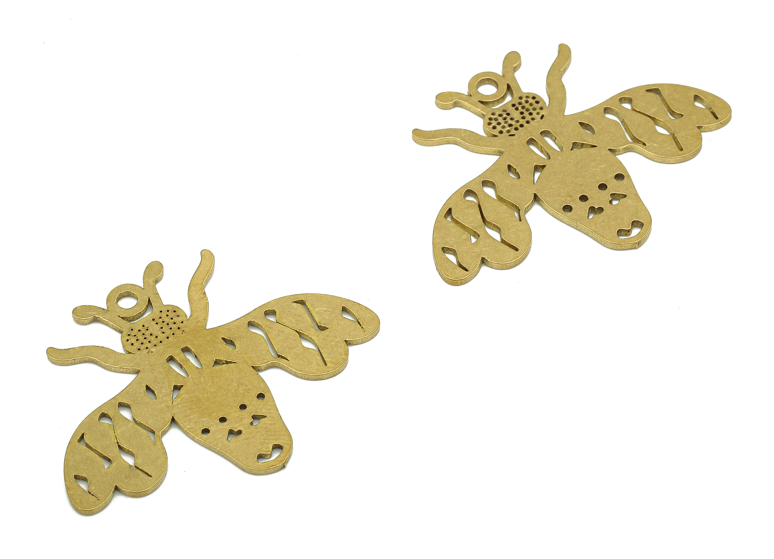 Brass Bee Earring Charm - Raw Brass Cutout Earring - Bee Pendant With Loop - Insect Charm For Necklace - 24.84x26.66x0.89mm - PPA5595 - DOMEDBAZAAR