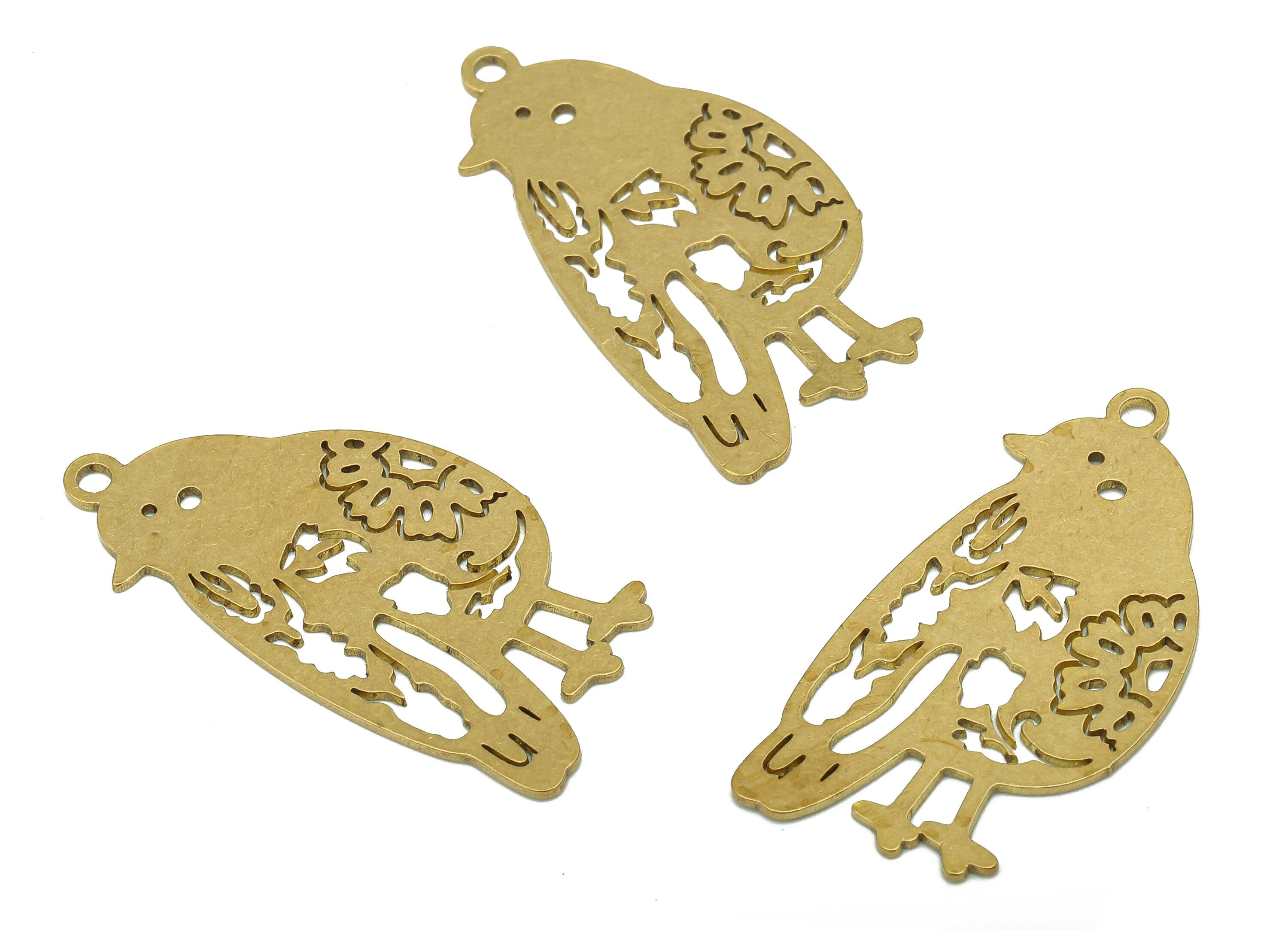Brass Bird Earring Charms - Raw Brass Cutout Earring - Bird Pendant With Loop - Sparrow For Necklace - 35.47x17.98x0.65mm - PPA5625 - DOMEDBAZAAR