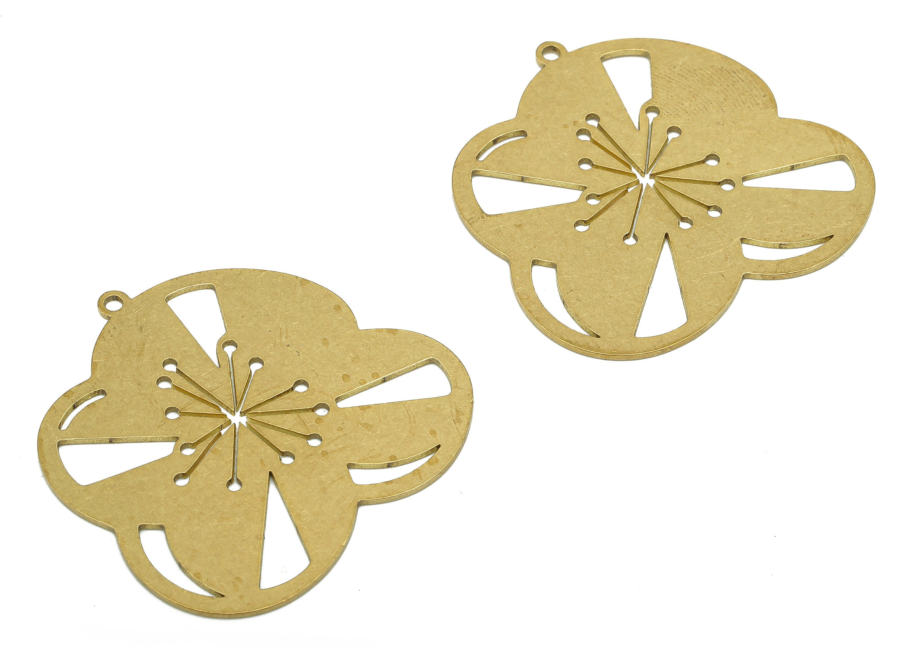 Brass Flower Earring Charms - Raw Brass Cutout Earring - Botanicol Pendant With Loop - Nervure Rib For Necklace - 34.5x34.3x0.7mm - PPA5631 - DOMEDBAZAAR