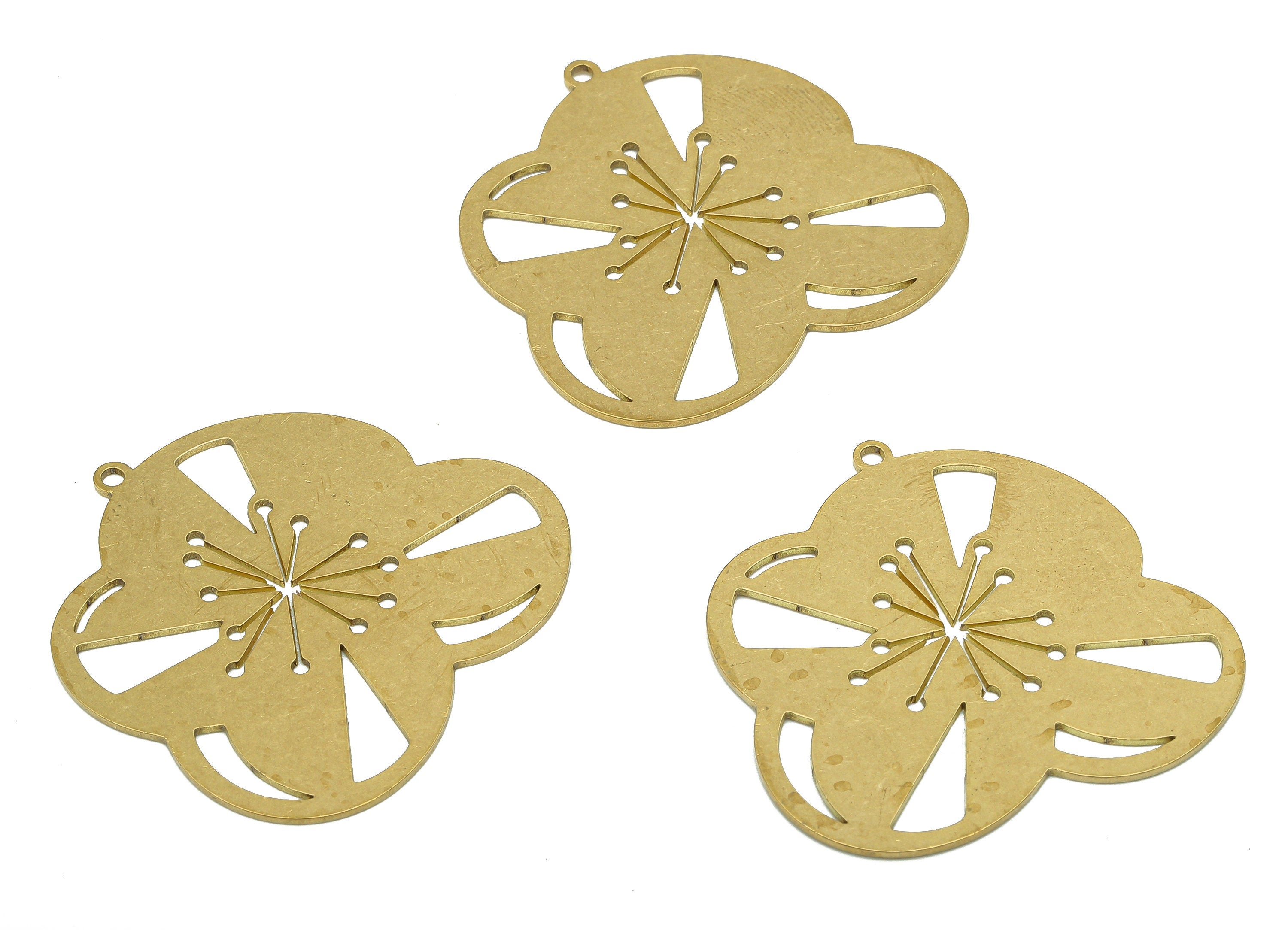 Brass Flower Earring Charms - Raw Brass Cutout Earring - Botanicol Pendant With Loop - Nervure Rib For Necklace - 34.5x34.3x0.7mm - PPA5631 - DOMEDBAZAAR