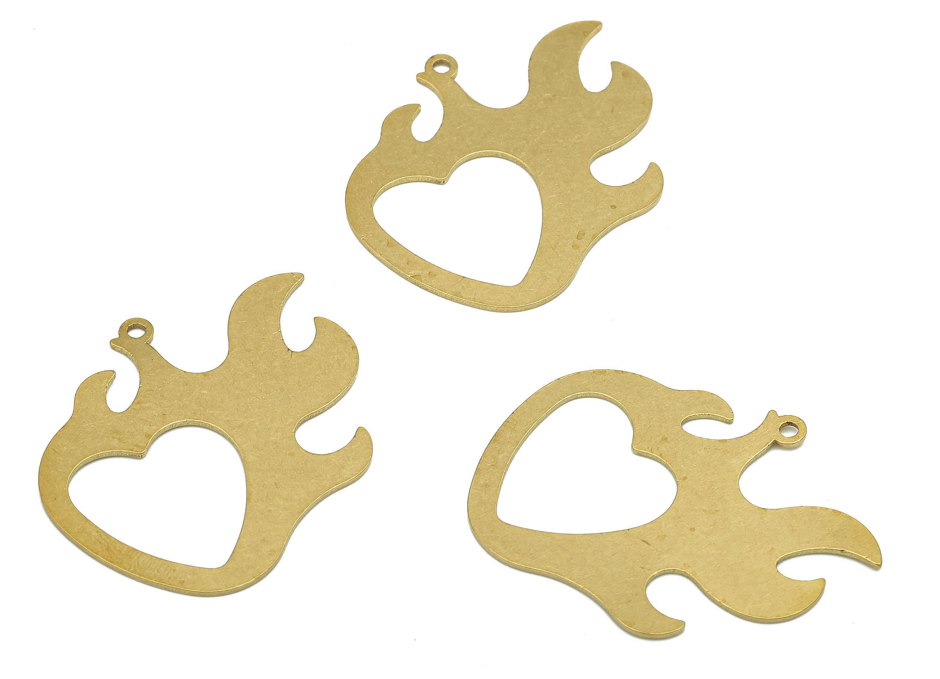 Brass Burning Heart Charms - Raw Brass Fire Earring - Heart Pendant With Loop - Heart Charm For Necklace - 32.84x29.3x0.64mm - PPA5630 - DOMEDBAZAAR