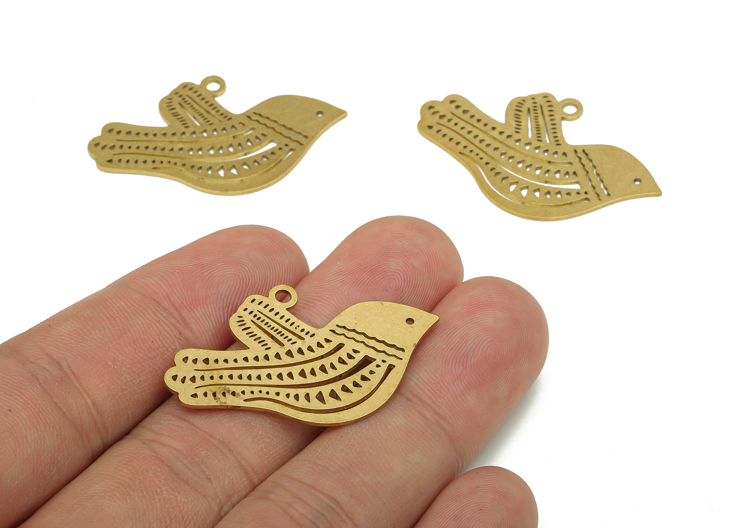 Brass Bird Earring Charms - Raw Brass Cutout Earring - Bird Pendant With Loop - Sparrow Charm For Necklace - 37.3x22.7x0.7mm - PPA5663 - DOMEDBAZAAR