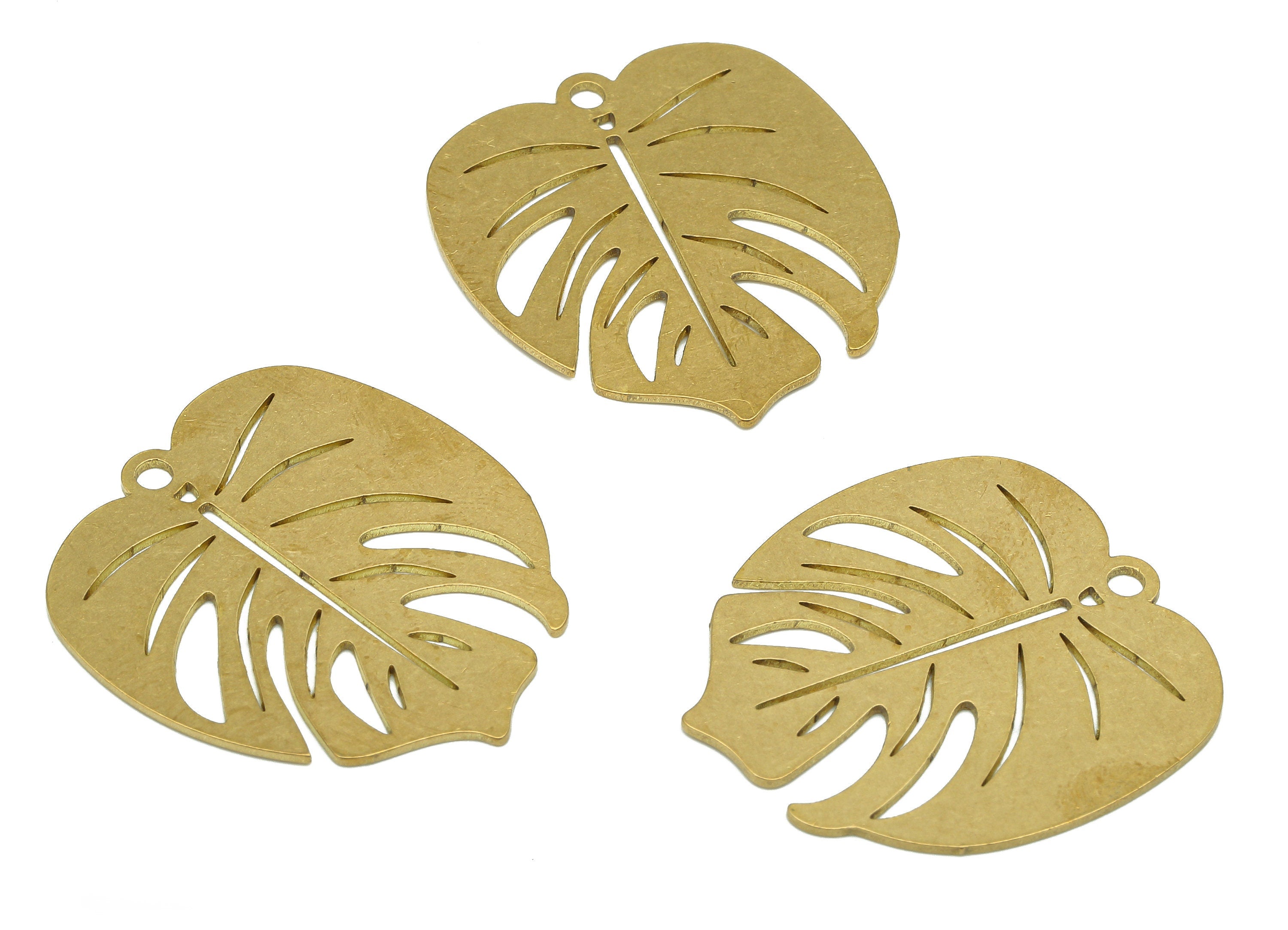 Brass Monstera Earring Charms - Raw Brass Leaf Earring - Leaves Pendant With Loop - Botanical Charm - 29.34x26.8x0.7mm - PPA5672 - DOMEDBAZAAR