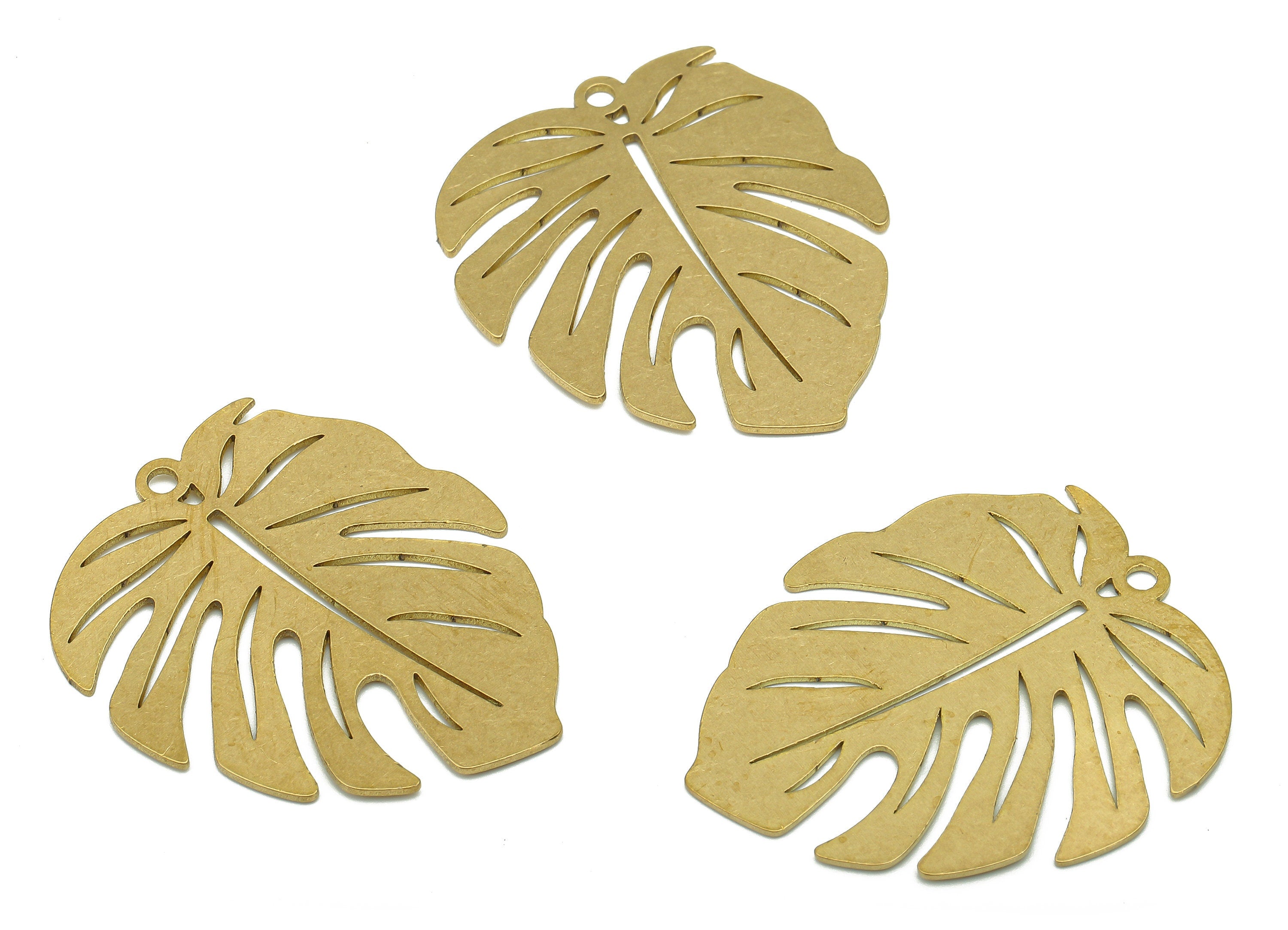 Brass Monstera Earring Charms - Raw Brass Leaf Earring - Leaves Pendant With Loop - Botanical Charm - 36.04x30.22x0.68mm - PPA5679 - DOMEDBAZAAR