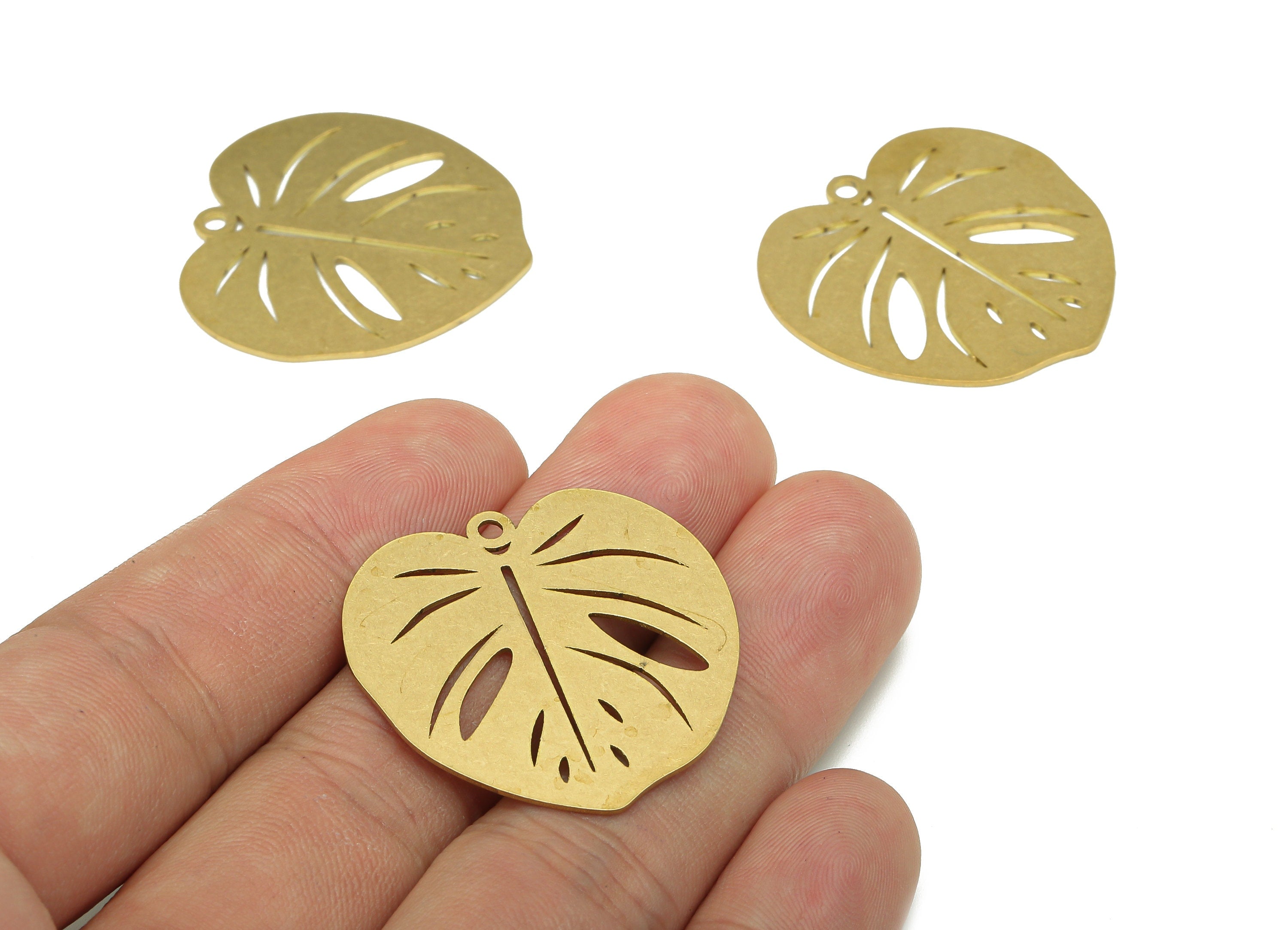 Brass Leaf Earring Charms - Raw Brass Leaf Earring - Leaves Pendant With Loop - Botanical Charm - 31.63x31.56x0.68mm - PPA5687 - DOMEDBAZAAR