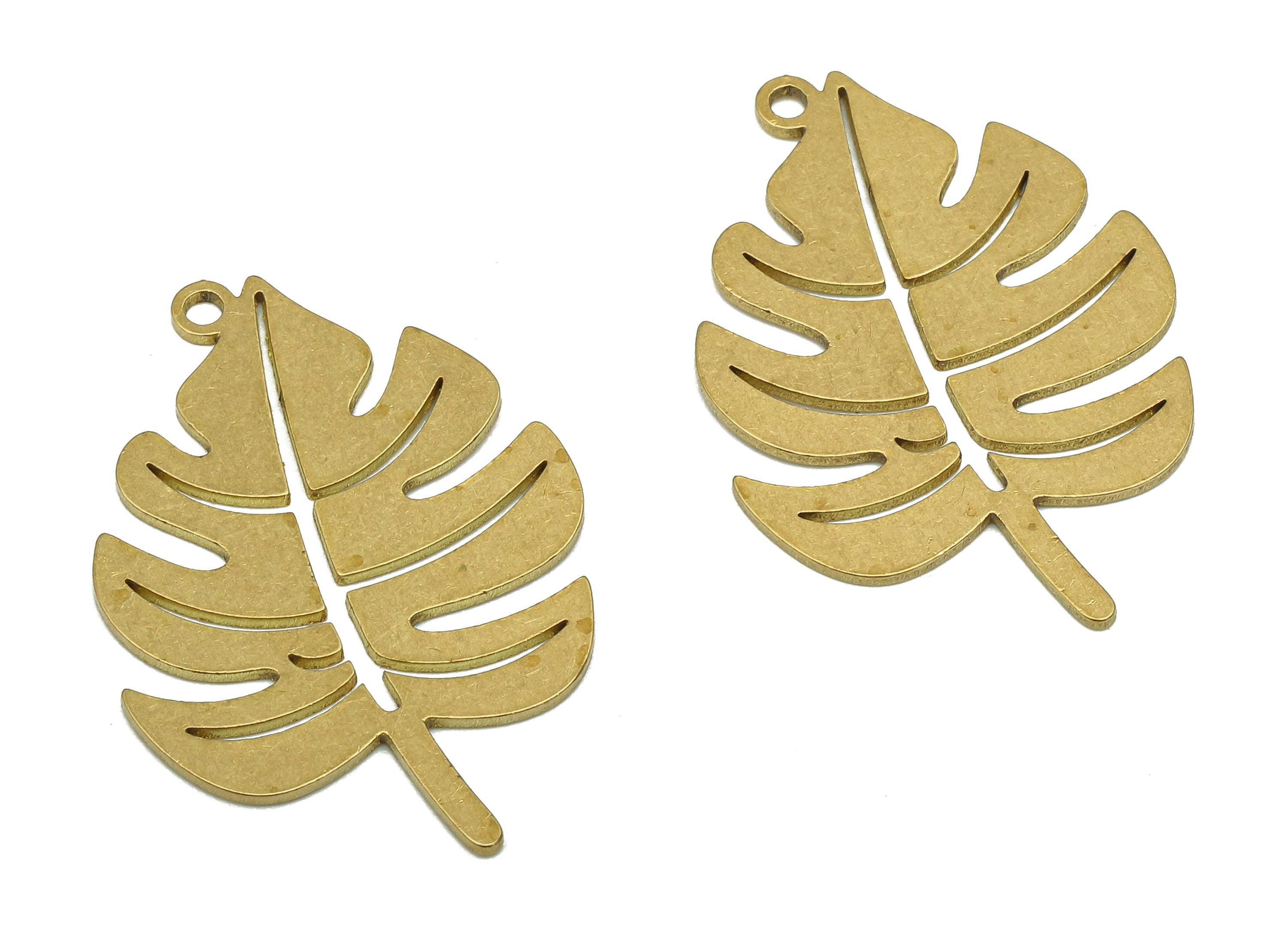 Brass Monstera Earring Charms - Raw Brass Leaf Earring - Leaves Pendant With Loop - Botanical Charm - 28.93x20.33x0.68mm - PPA5693 - DOMEDBAZAAR
