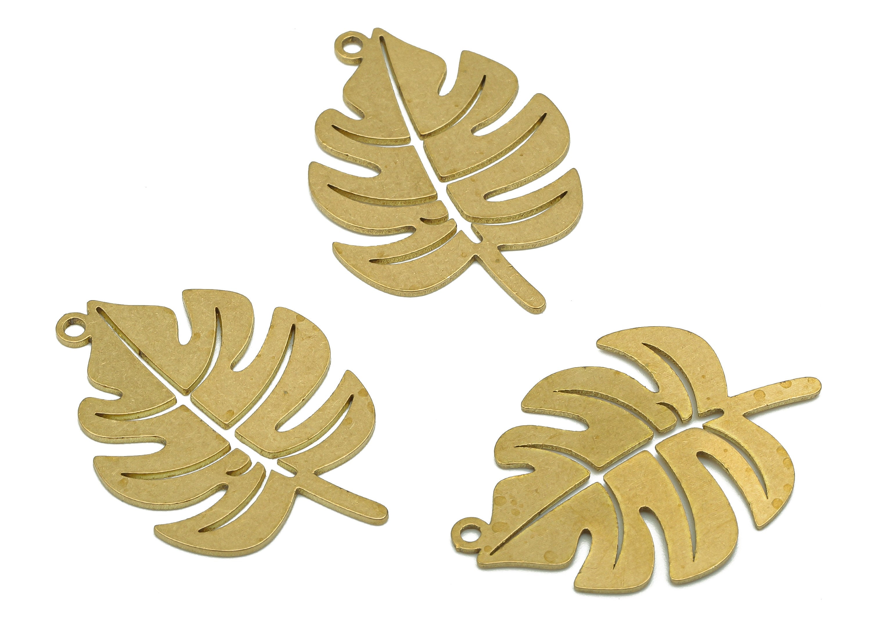 Brass Monstera Earring Charms - Raw Brass Leaf Earring - Leaves Pendant With Loop - Botanical Charm - 28.93x20.33x0.68mm - PPA5693 - DOMEDBAZAAR
