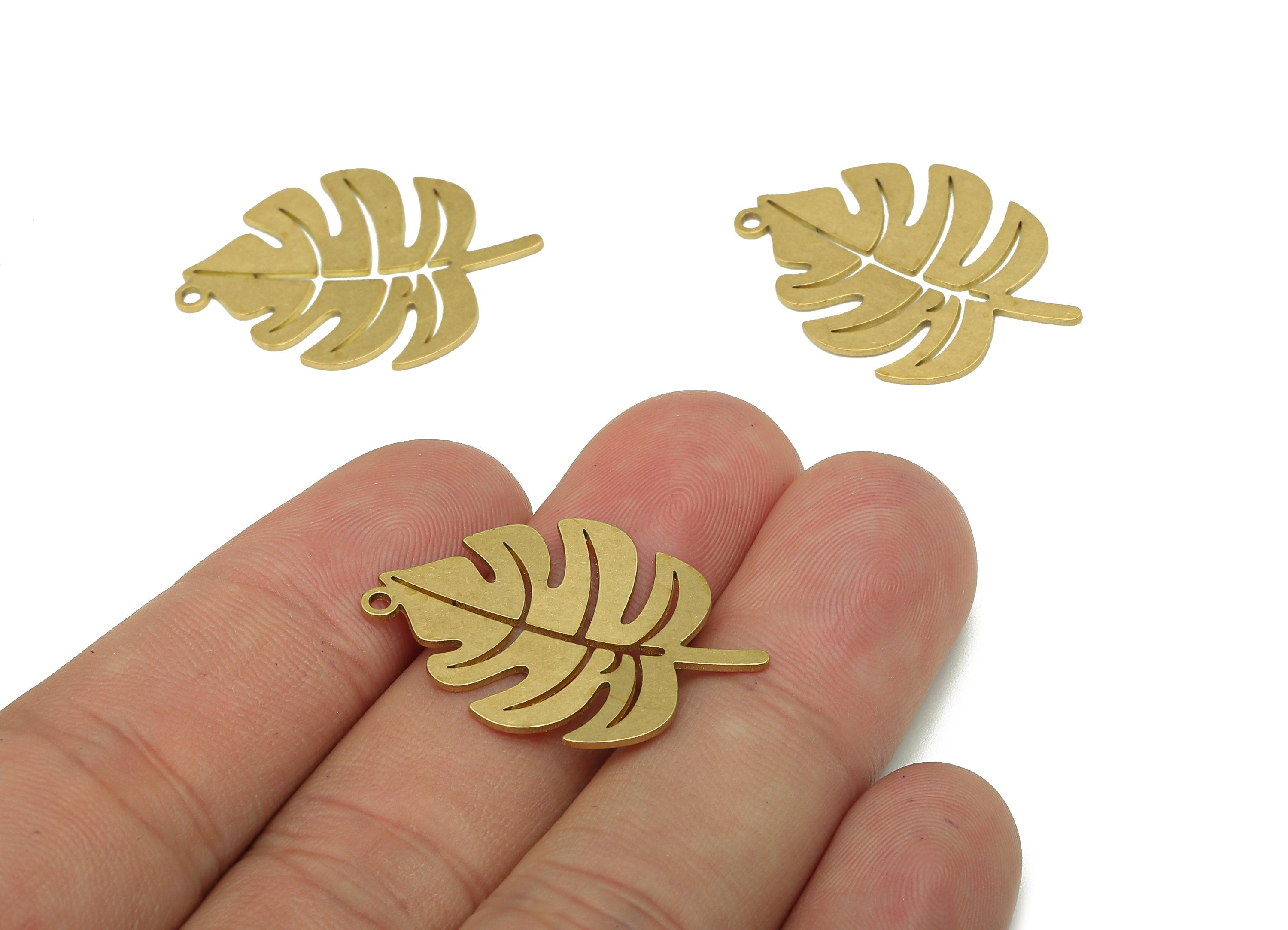 Brass Monstera Earring Charms - Raw Brass Leaf Earring - Leaves Pendant With Loop - Botanical Charm - 28.93x20.33x0.68mm - PPA5693 - DOMEDBAZAAR